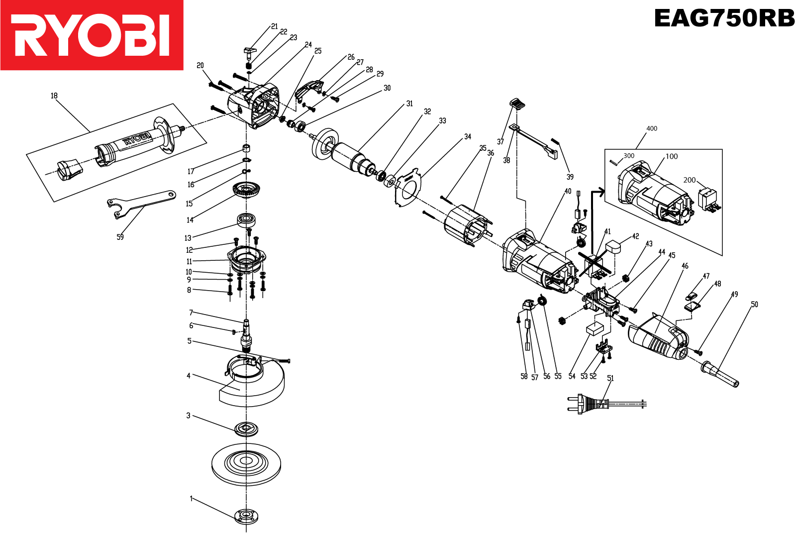 Vue éclatée Ryobi EAG750RB EAG750RB#1#01