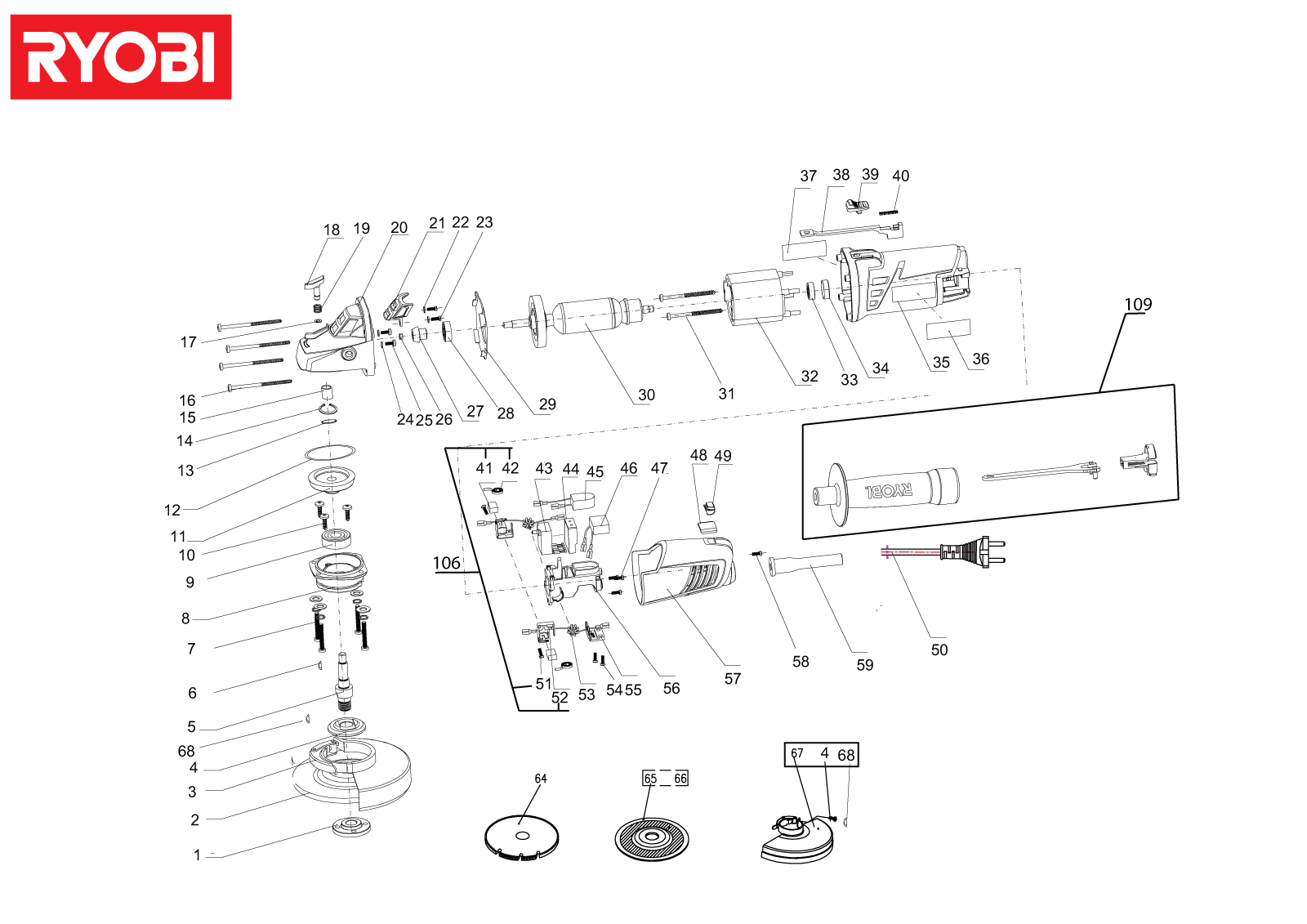 Vue éclatée Ryobi EAG950RS 4000444324#01