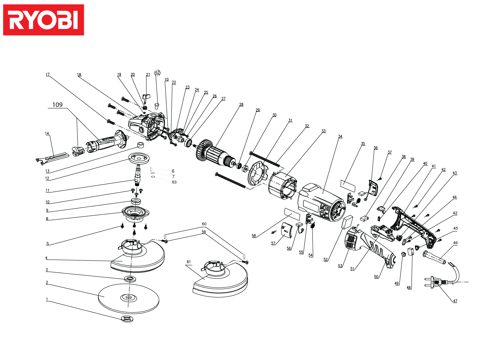 Vue éclatée Ryobi EAG2000RS_GB 4000444331#01