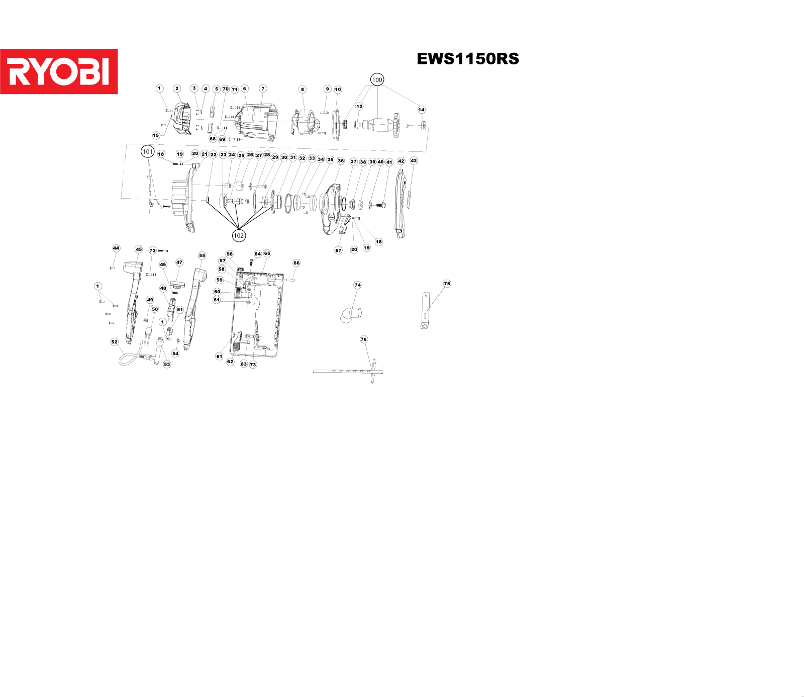 Vue éclatée Ryobi EWS1150RS 4000444072#01