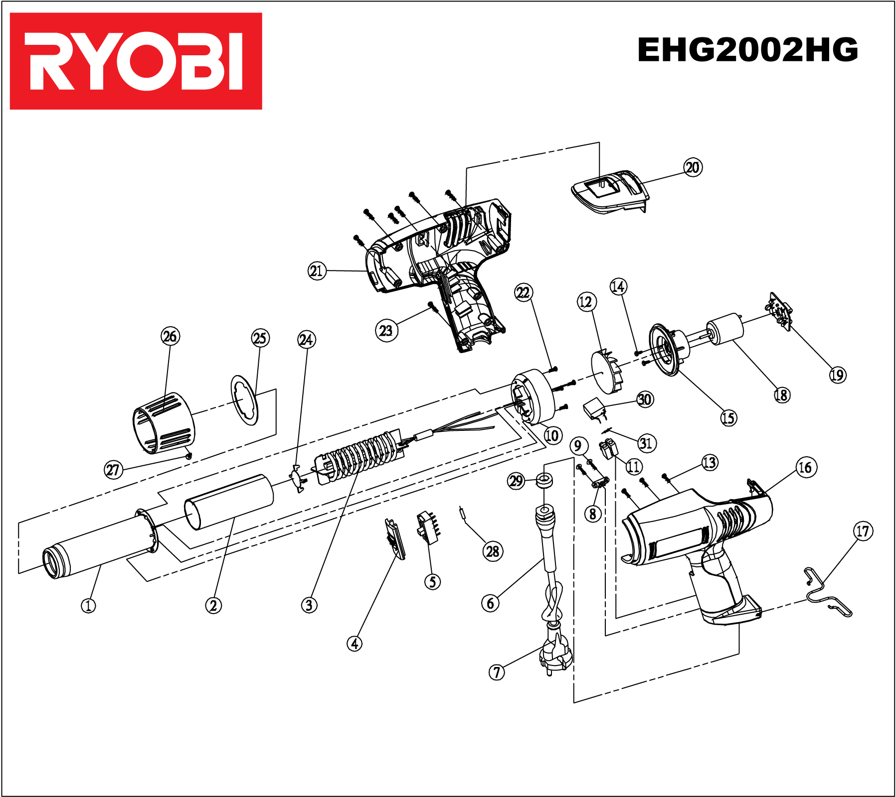 Vue éclatée Ryobi EHG2002HG 5133000606#1#01