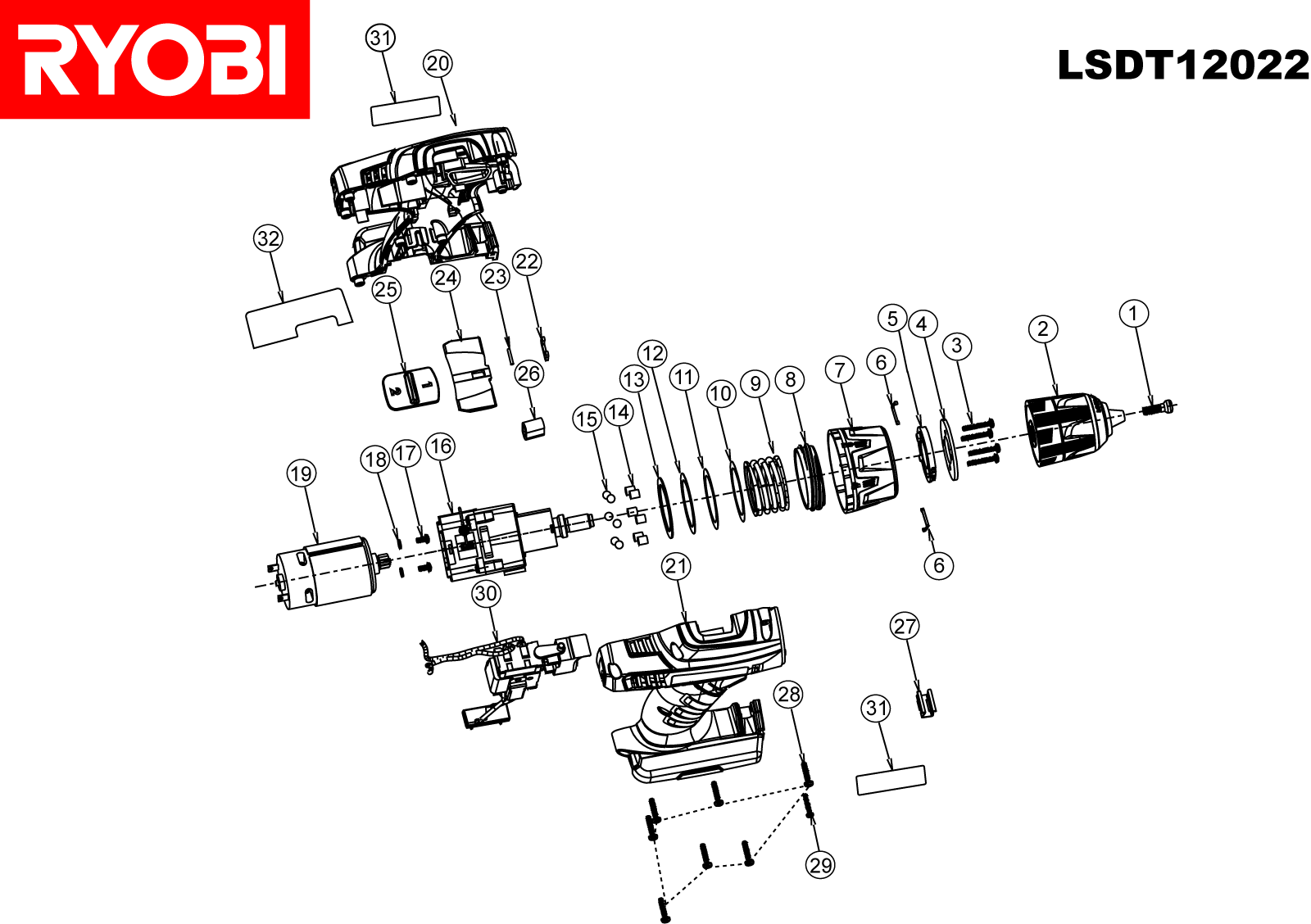 Vue éclatée Ryobi LSDT12022N 5133000655#1#01