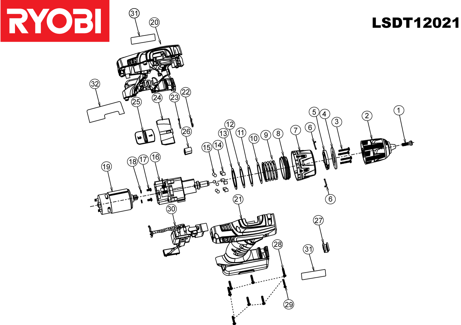 Vue éclatée Ryobi LSDT12021 5133000656#1#01