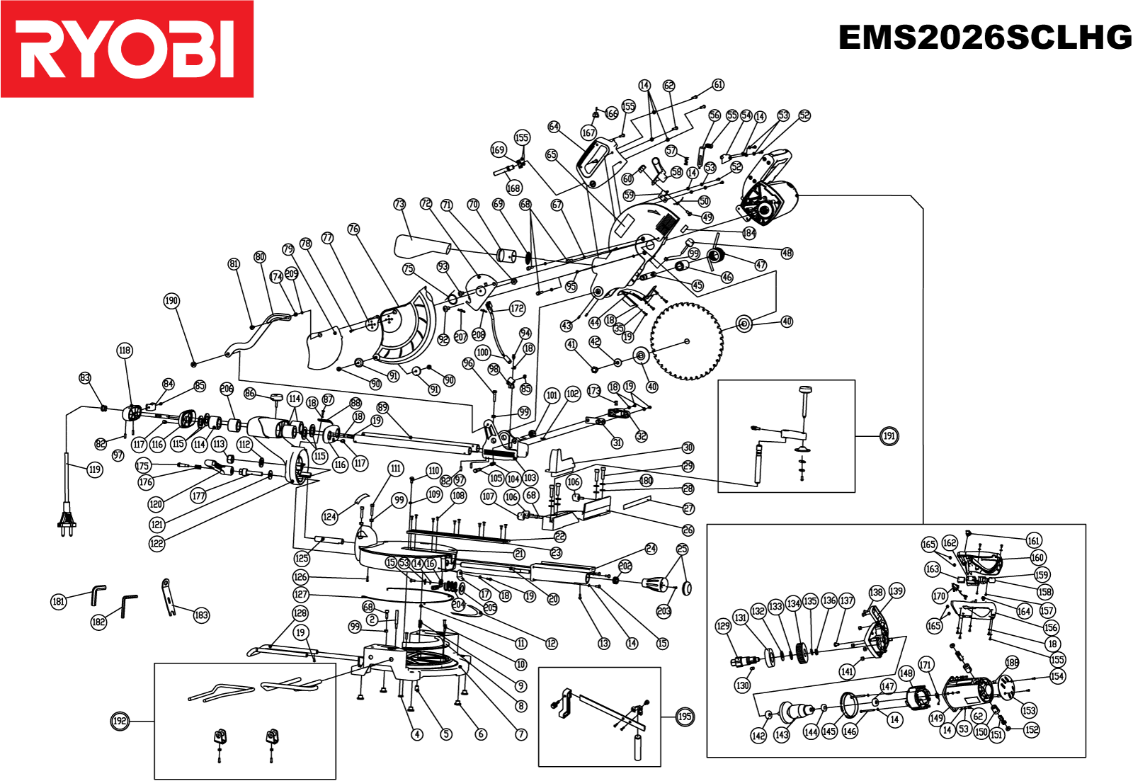 Vue éclatée Ryobi EMS2026SCLHG 5133000686#1#01