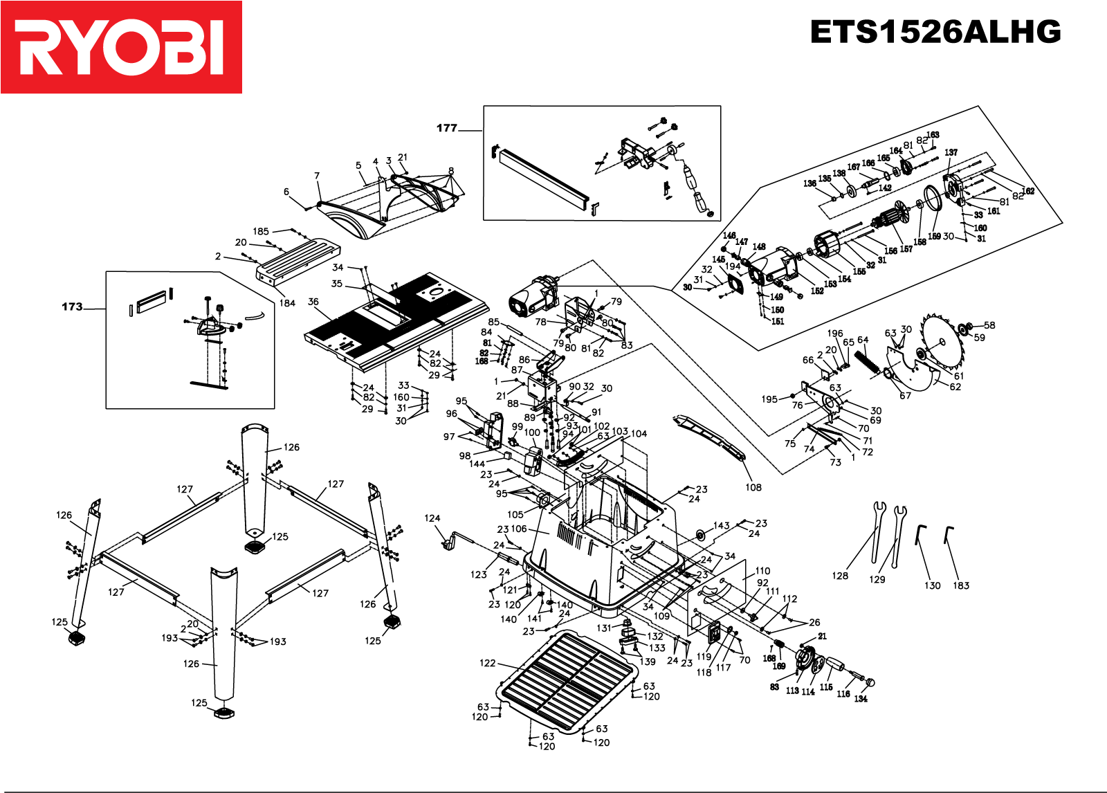 Vue éclatée Ryobi ETS1526ALHG 5133000699#1#01