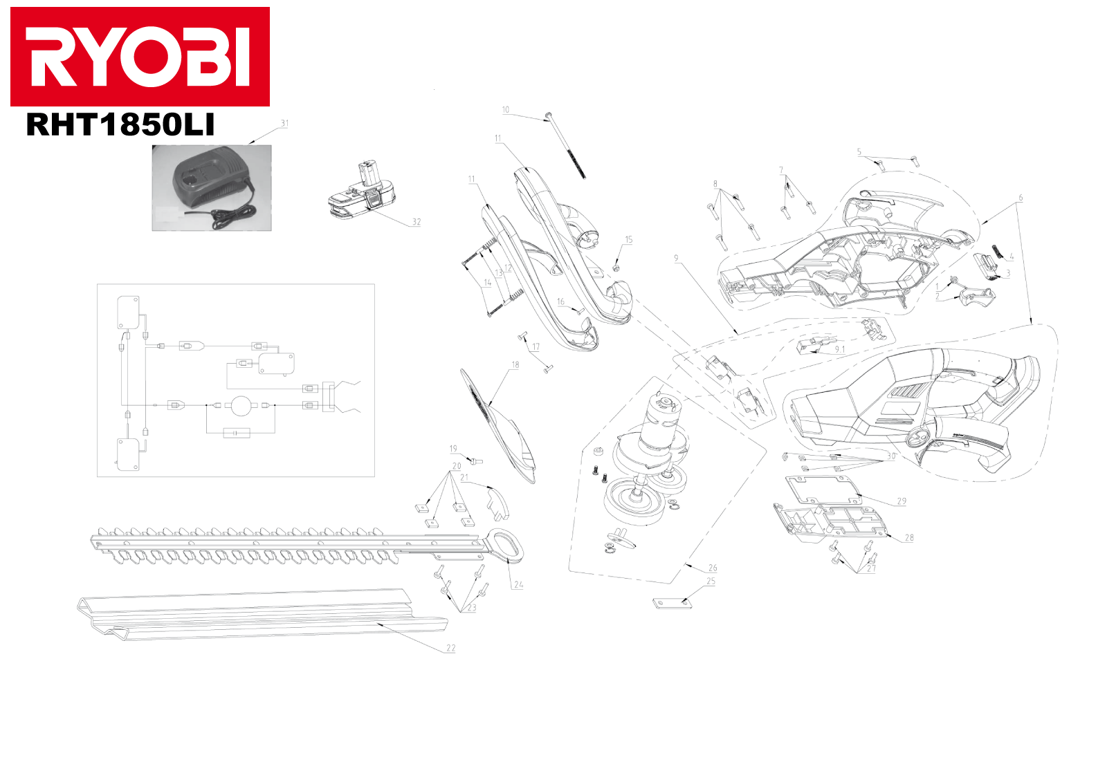 Vue éclatée Ryobi RHT1850LI 5133000735#1#01
