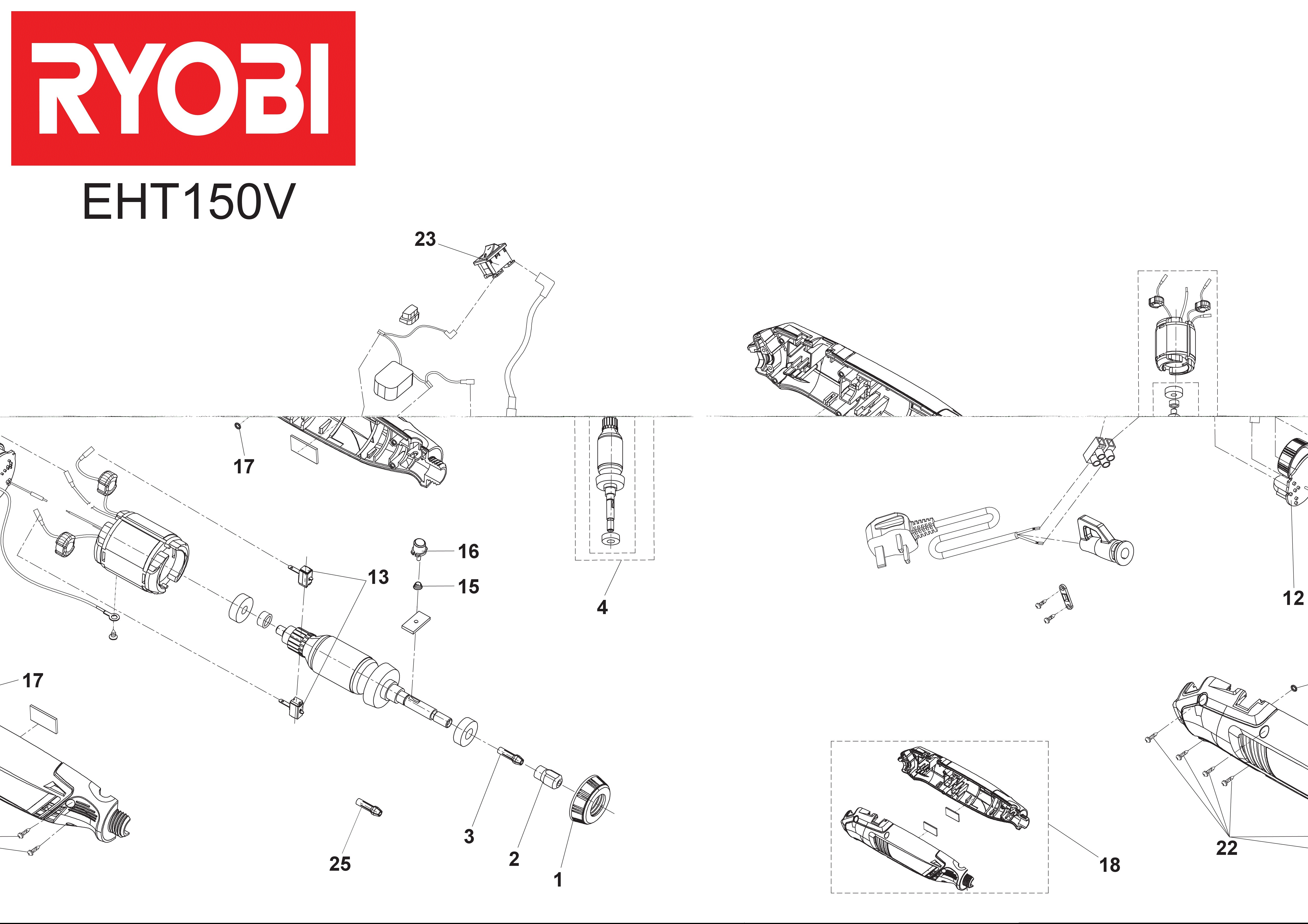 Vue éclatée Ryobi EHT150V_150W 4000444118#01