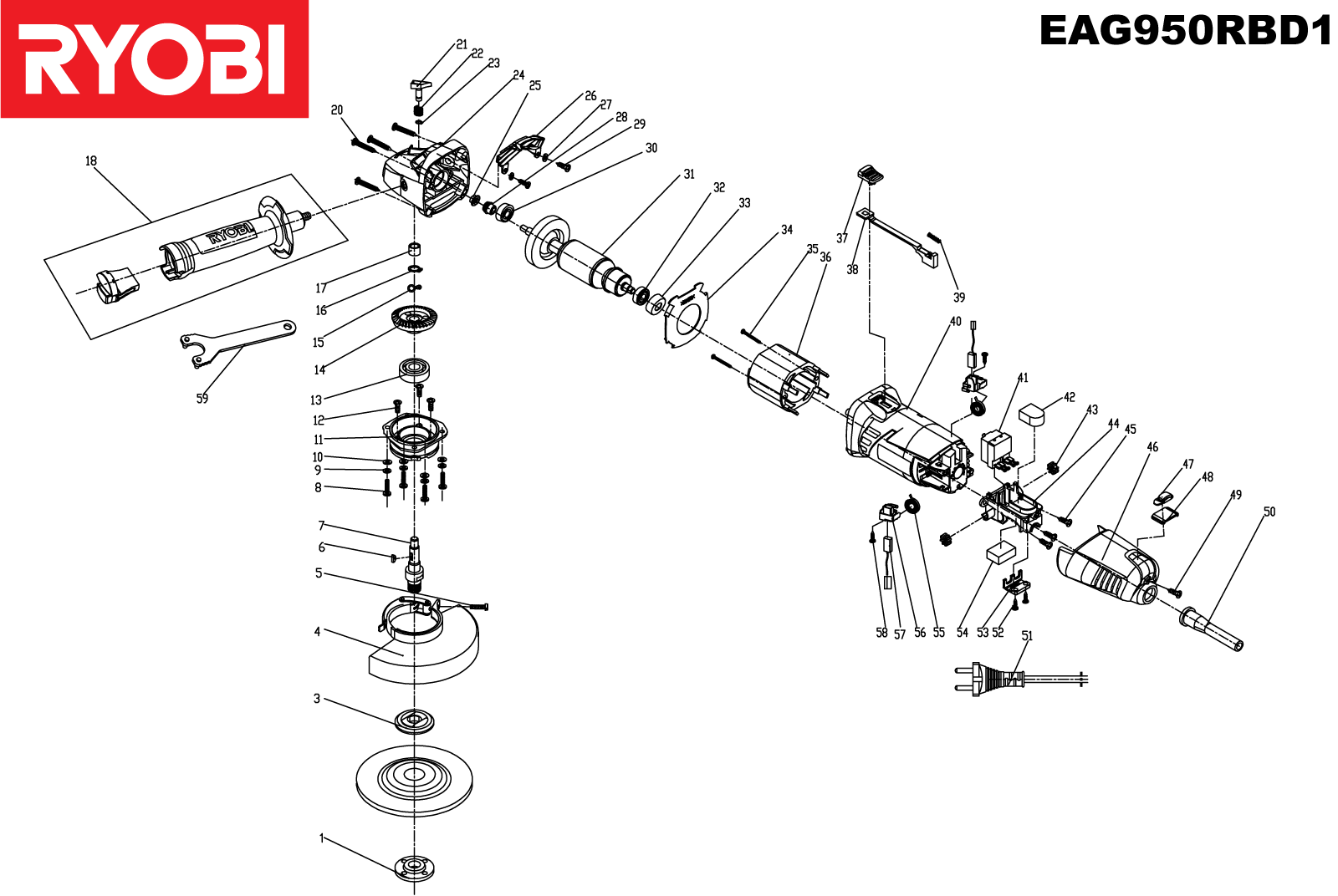 Vue éclatée Ryobi EAG950RBD1 5133000756#2#01