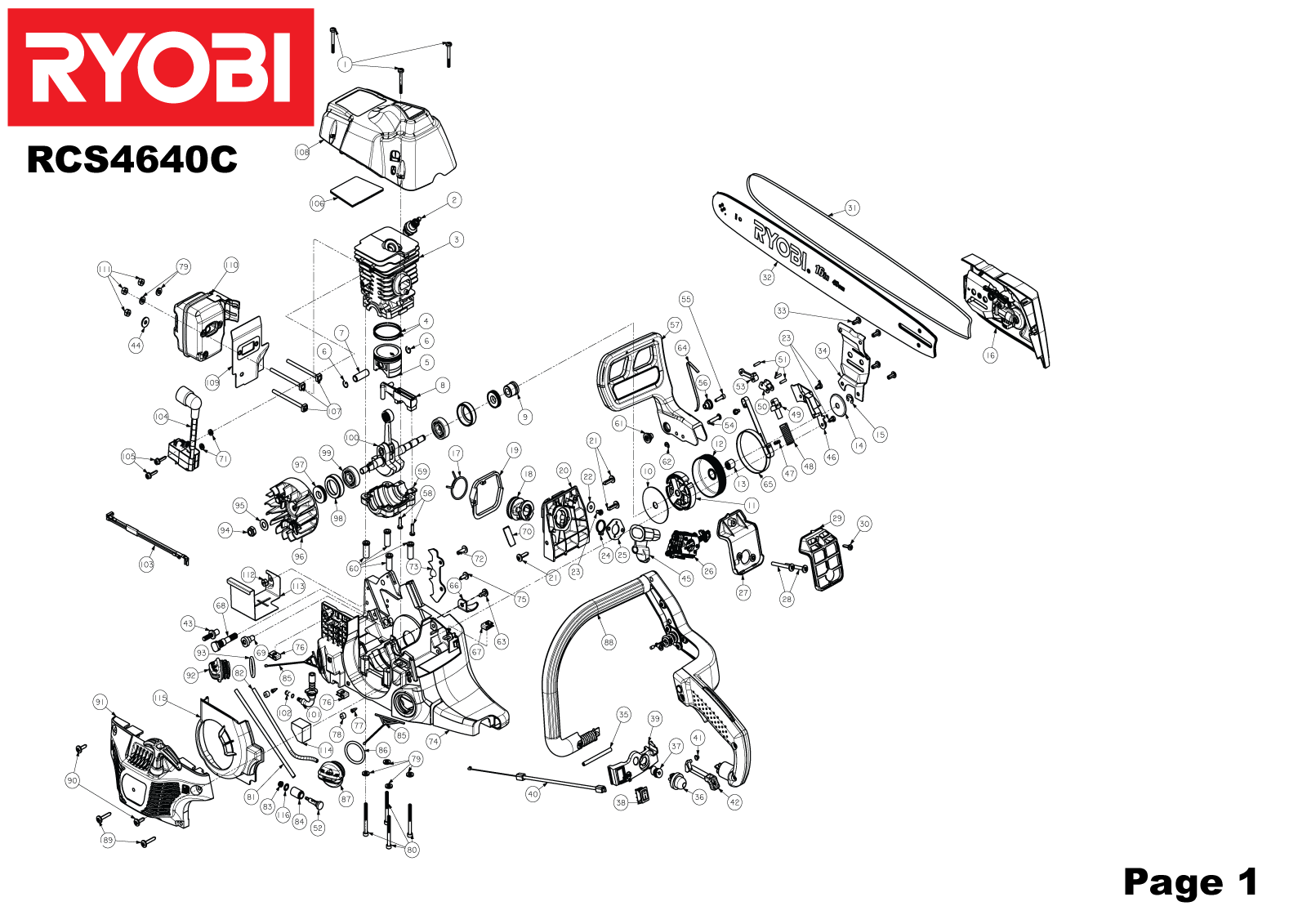 Vue éclatée Ryobi RCS4640C 5133000768#1#01