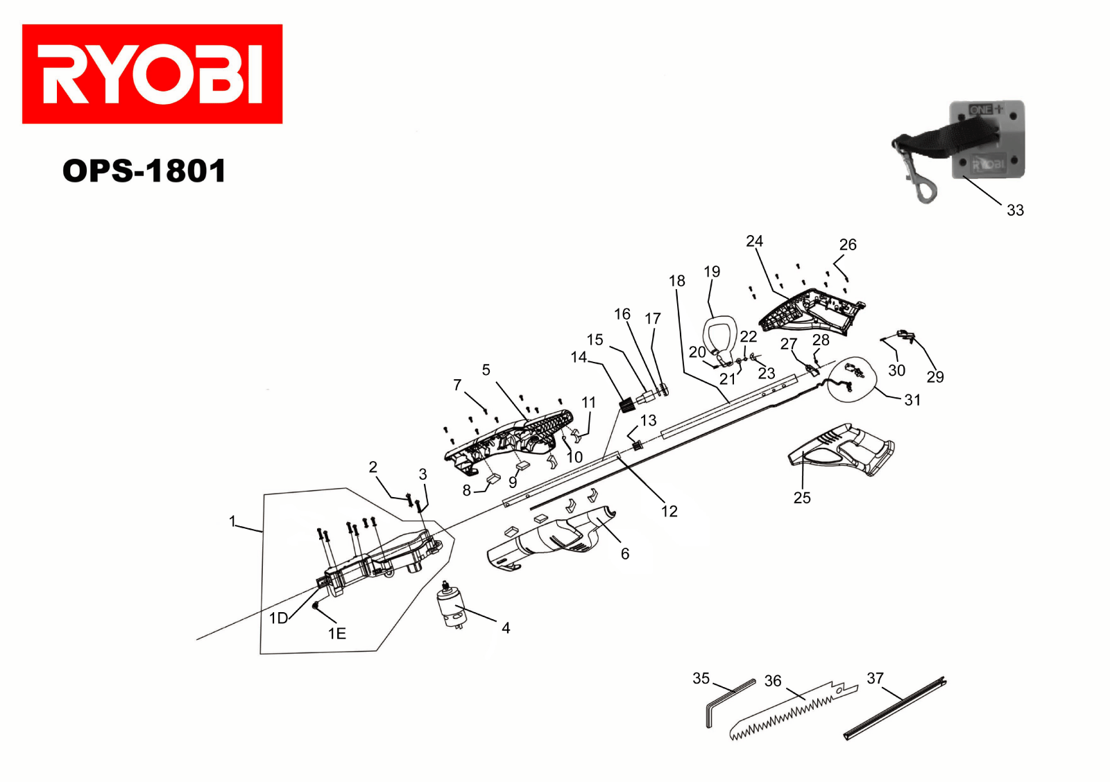 Vue éclatée Ryobi OPS1801 OPS1801#1#01