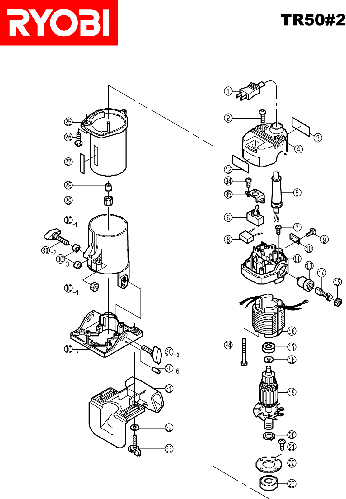 Vue éclatée Ryobi TR50 TR50#2#01