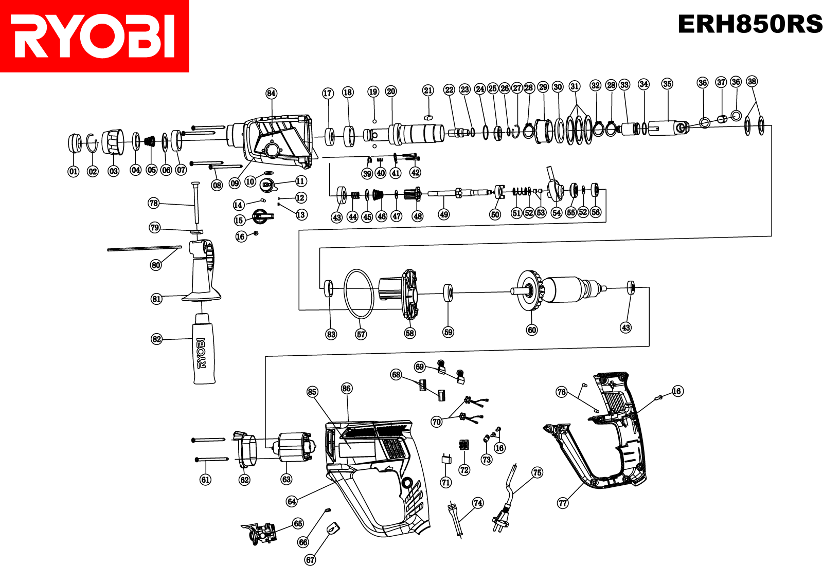 Vue éclatée Ryobi ERH850RS 4000444115#01