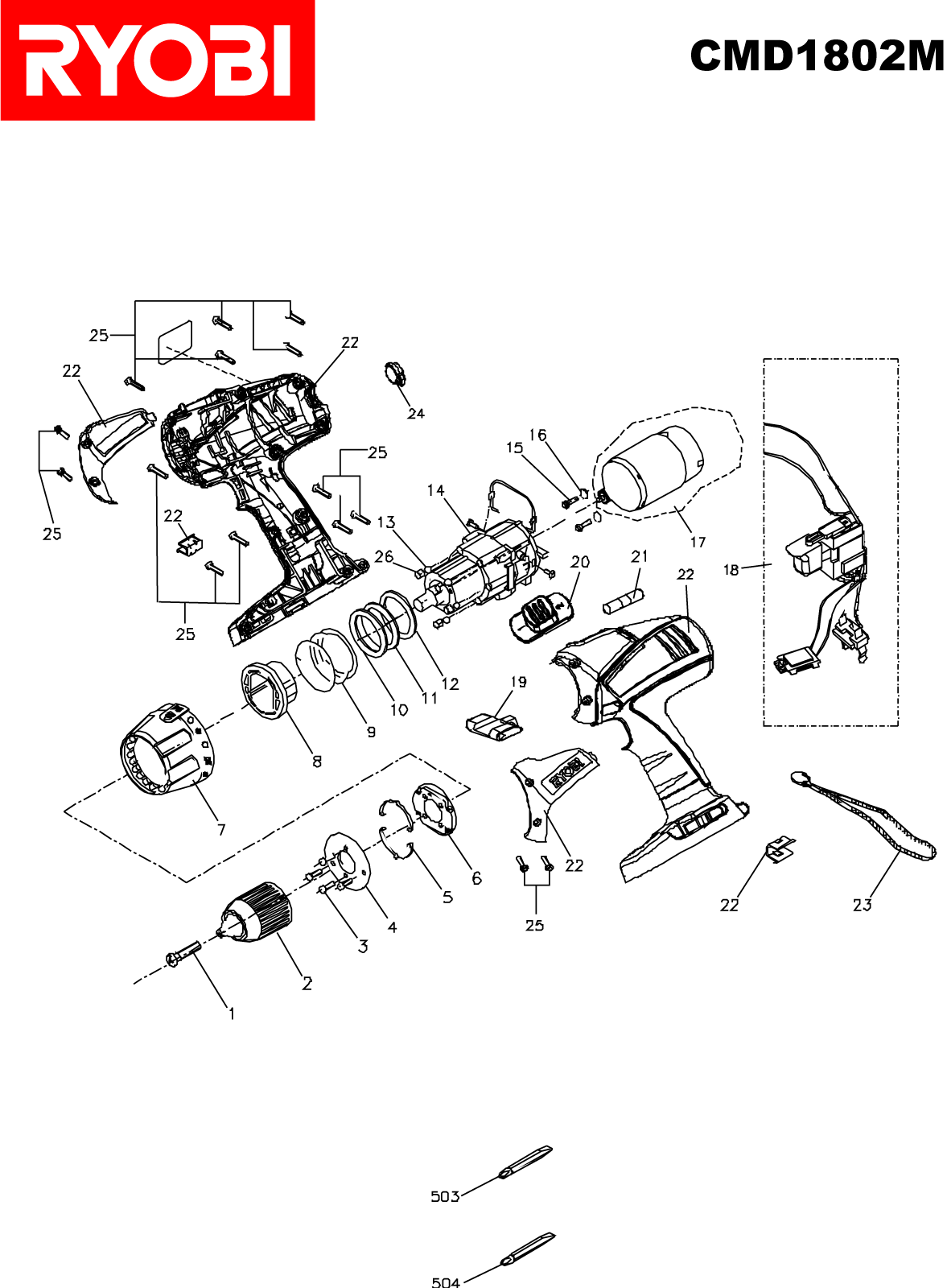 Vue éclatée Ryobi CMD1802M CMD1802M#1#01