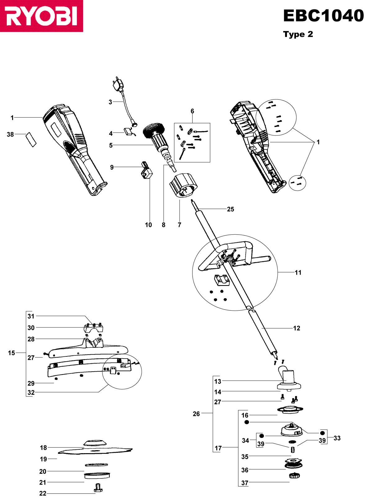 Vue éclatée Ryobi EBC1040 EBC1040#2#01