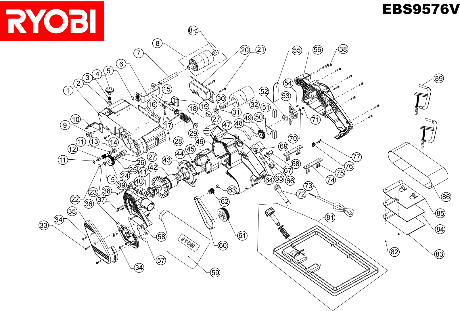Vue éclatée Ryobi EBS9576V EBS9576V#1#01