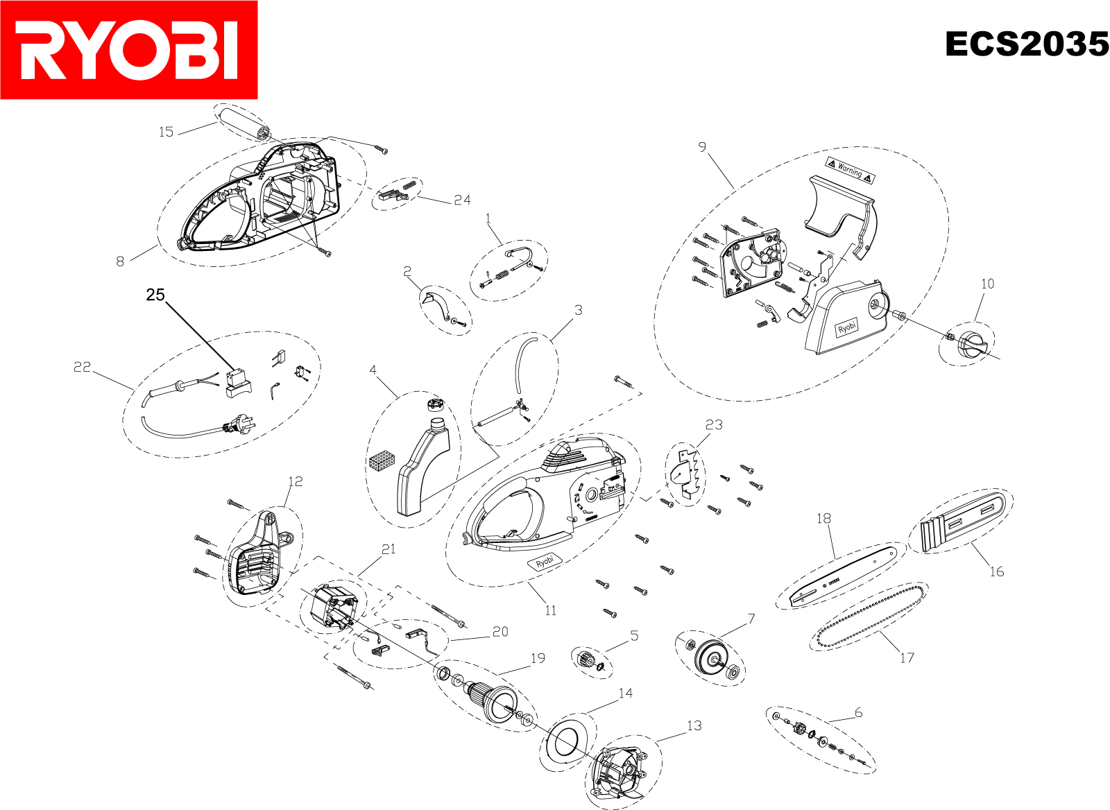 Vue éclatée Ryobi ECS2035 ECS2035#1#01