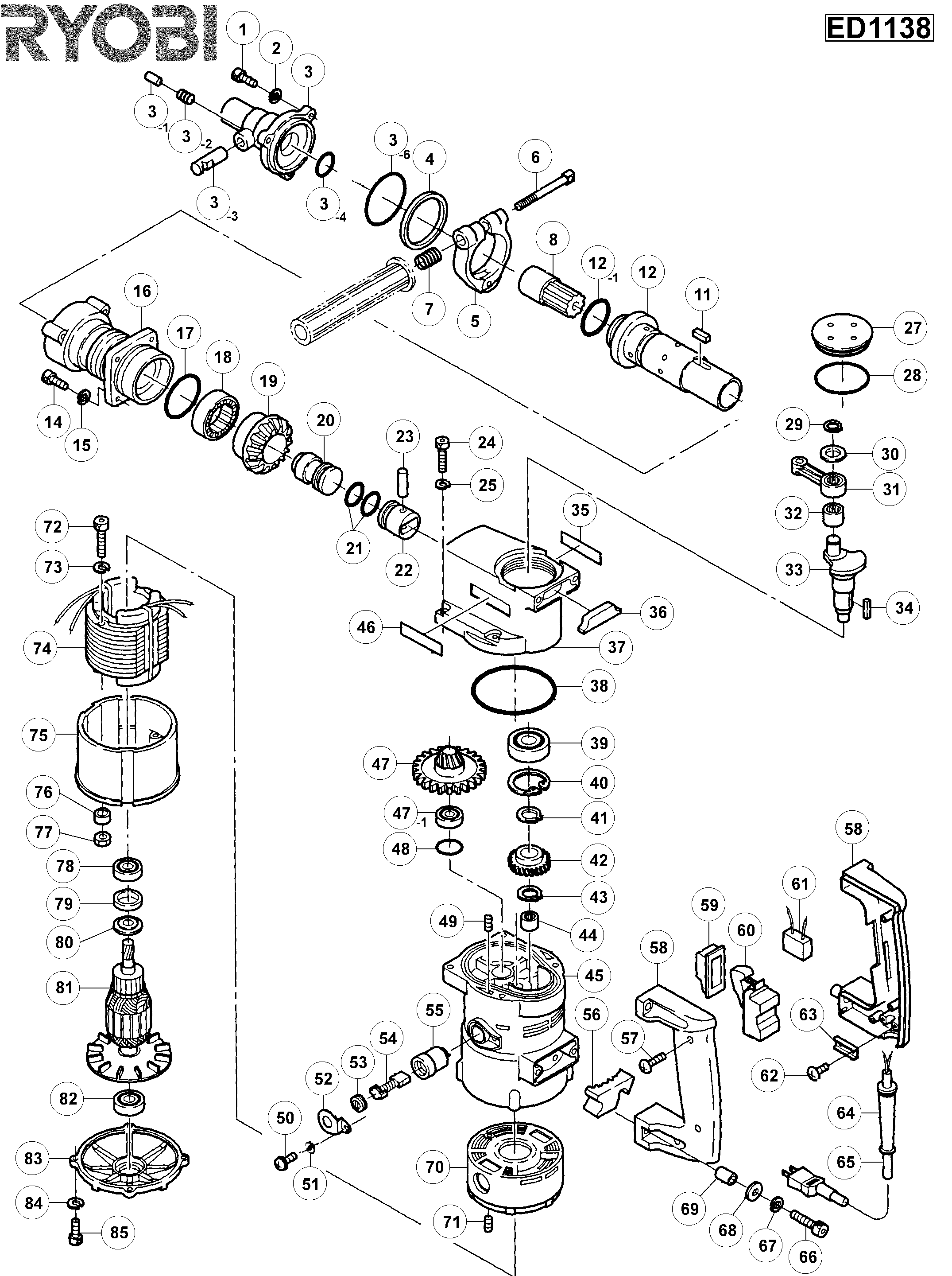 Vue éclatée Ryobi ED1138 ED1138#1#01
