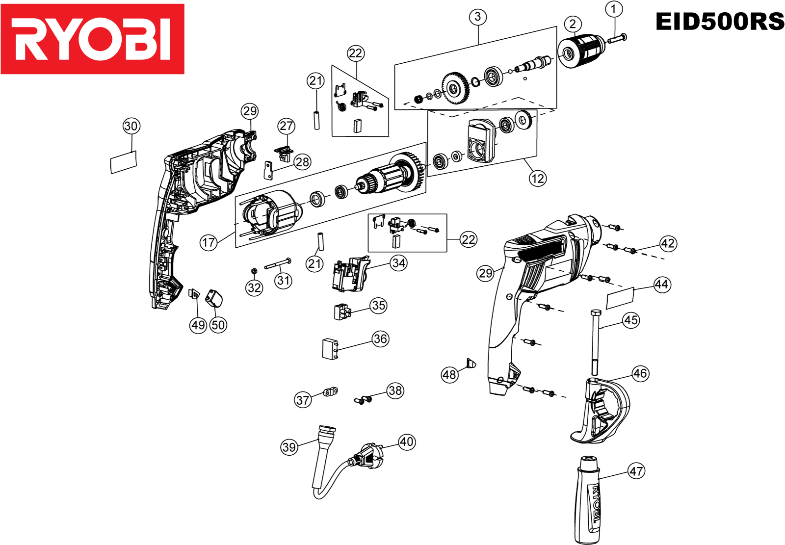 Vue éclatée Ryobi EID500DS 4000444079#01