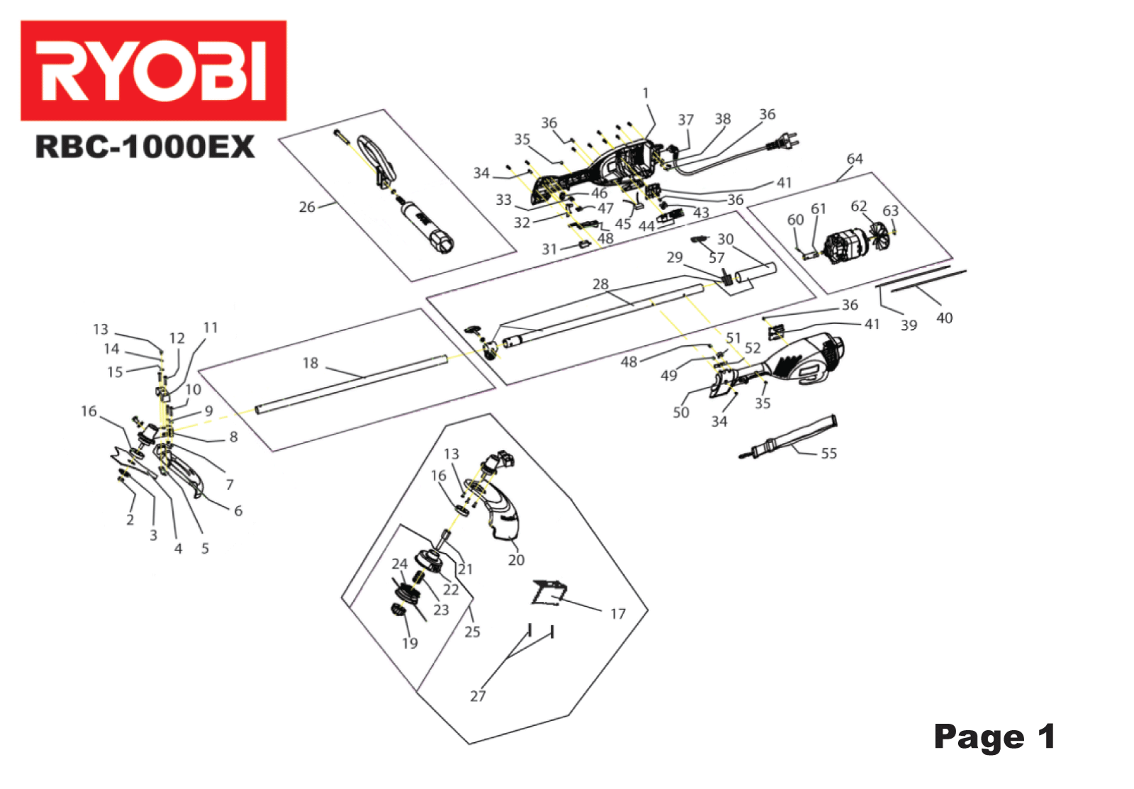 Vue éclatée Ryobi RBC1000EX 5133001084#1#01