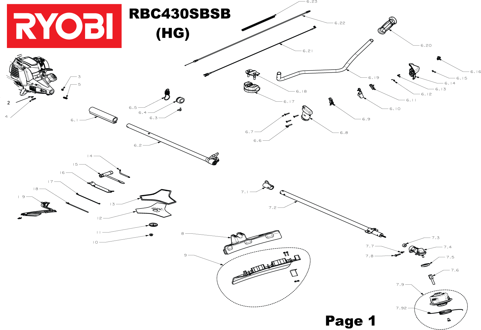 Vue éclatée Ryobi RBC430SBSB 5133001115#1#01
