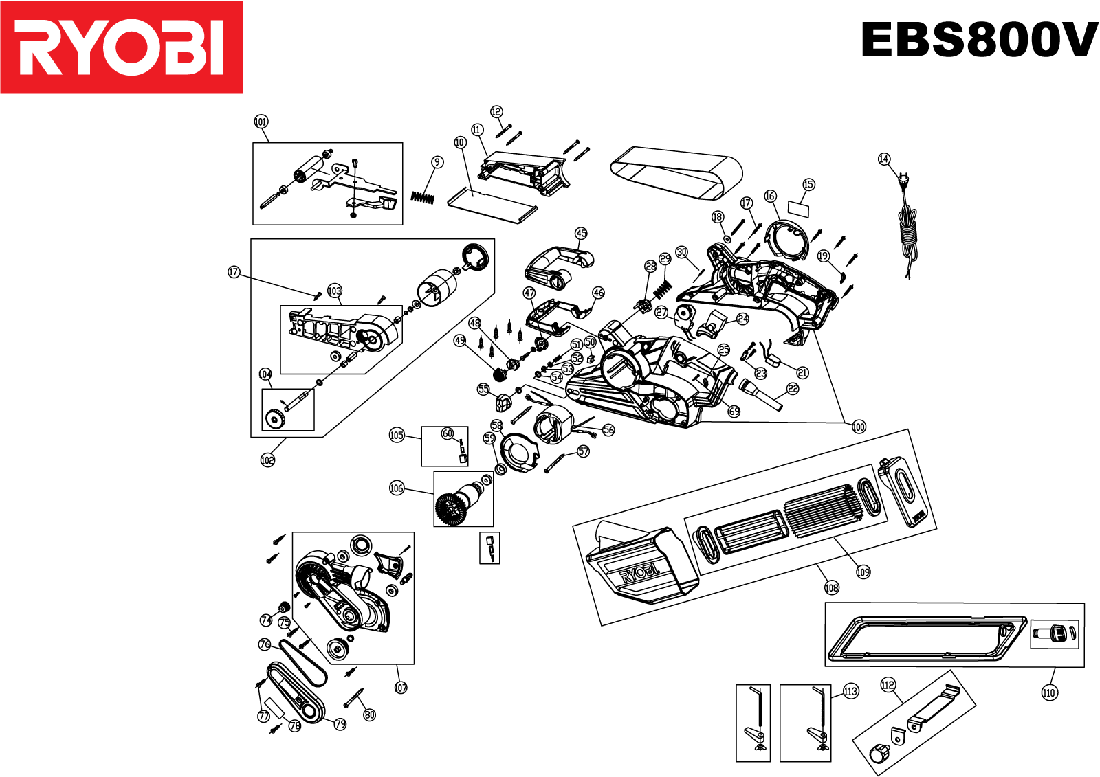 Vue éclatée Ryobi EBS800V 4000444135#01