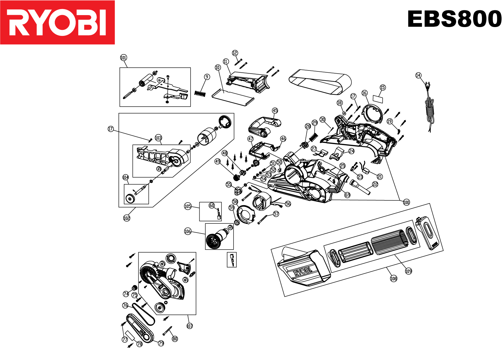 Vue éclatée Ryobi EBS800 4000444133#01