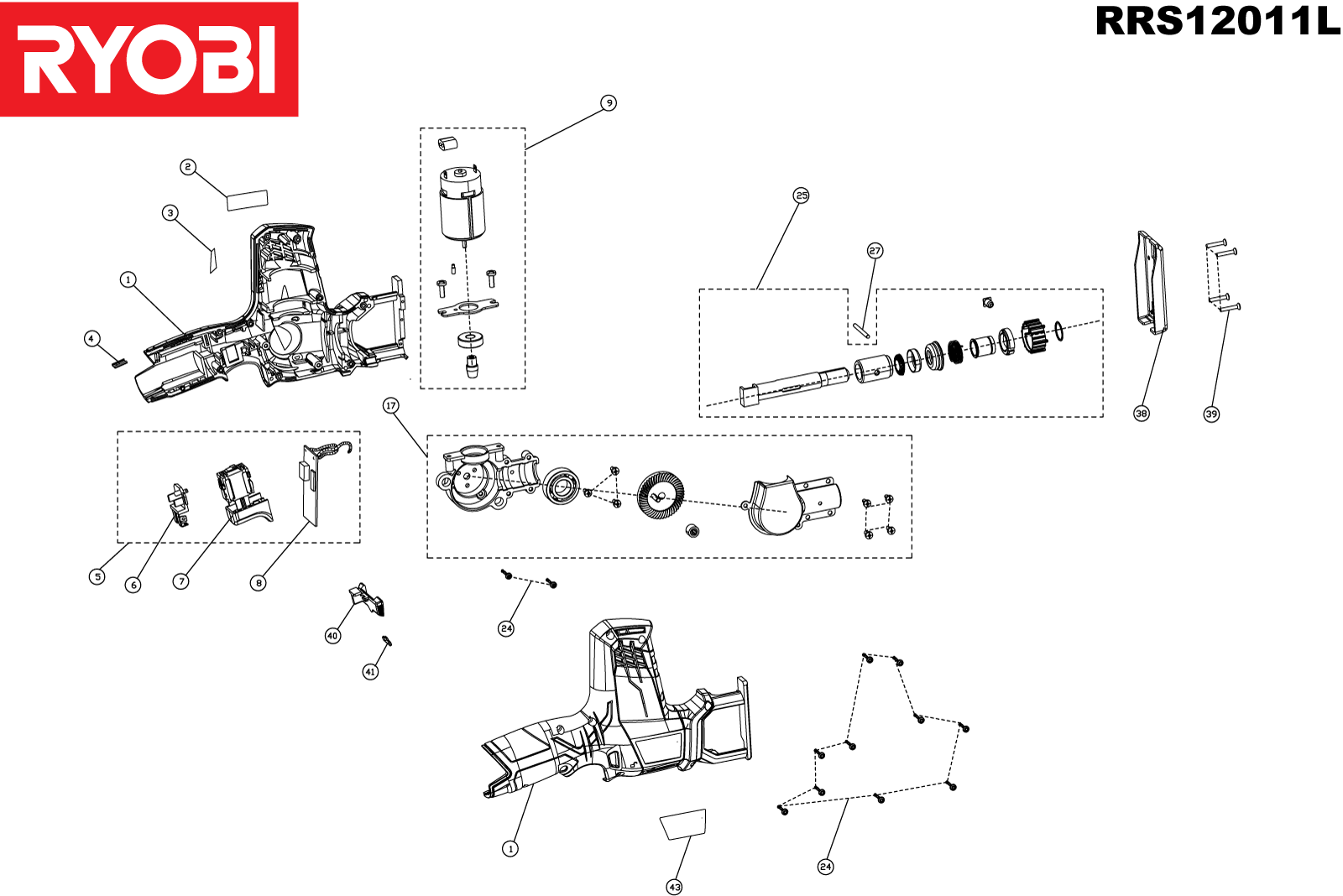 Vue éclatée Ryobi RRS12011L 4000444025#01