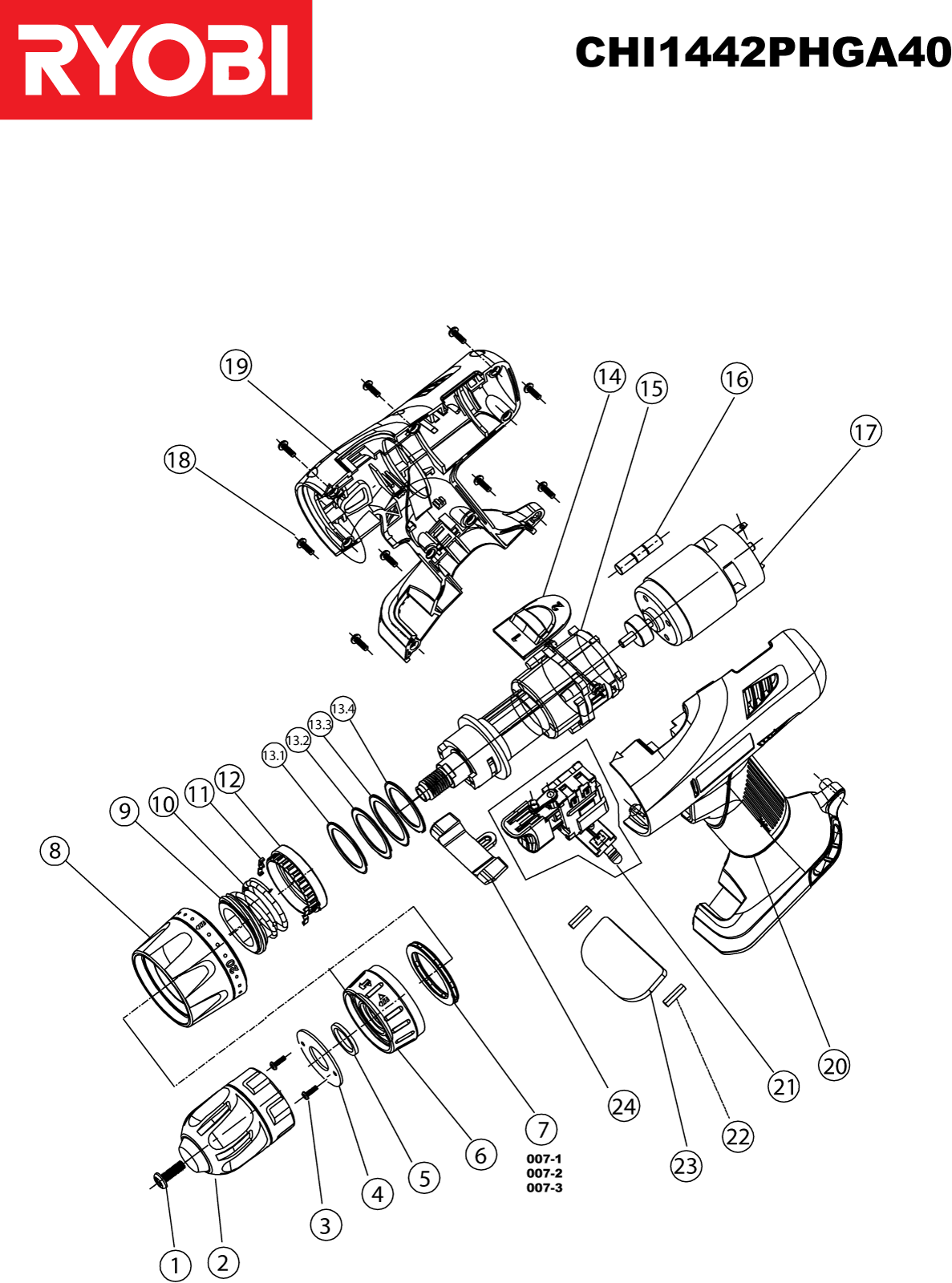 Vue éclatée Ryobi CHI1442PHGA40 5133001188#1#01