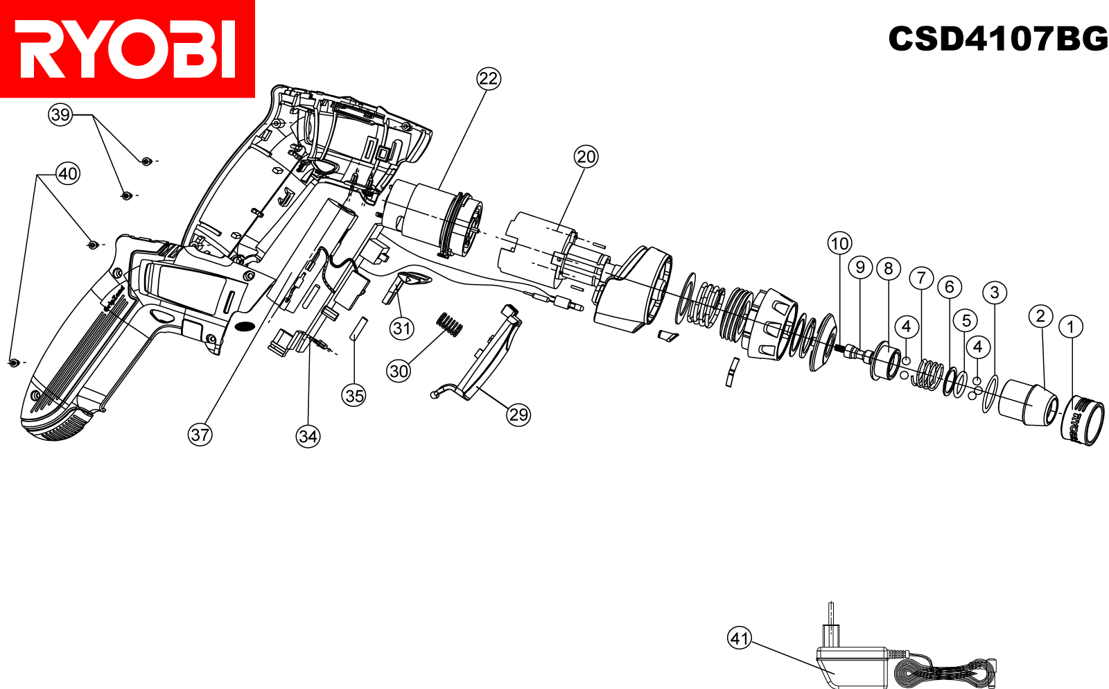 Vue éclatée Ryobi CSD4107 4000444019#01