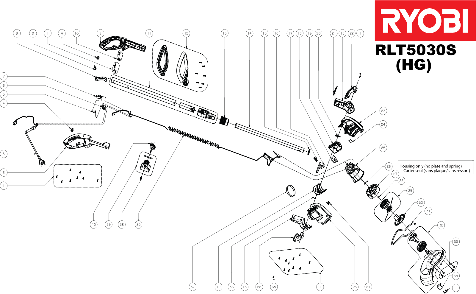 Vue éclatée Ryobi RLT5030S 5133001212#1#01
