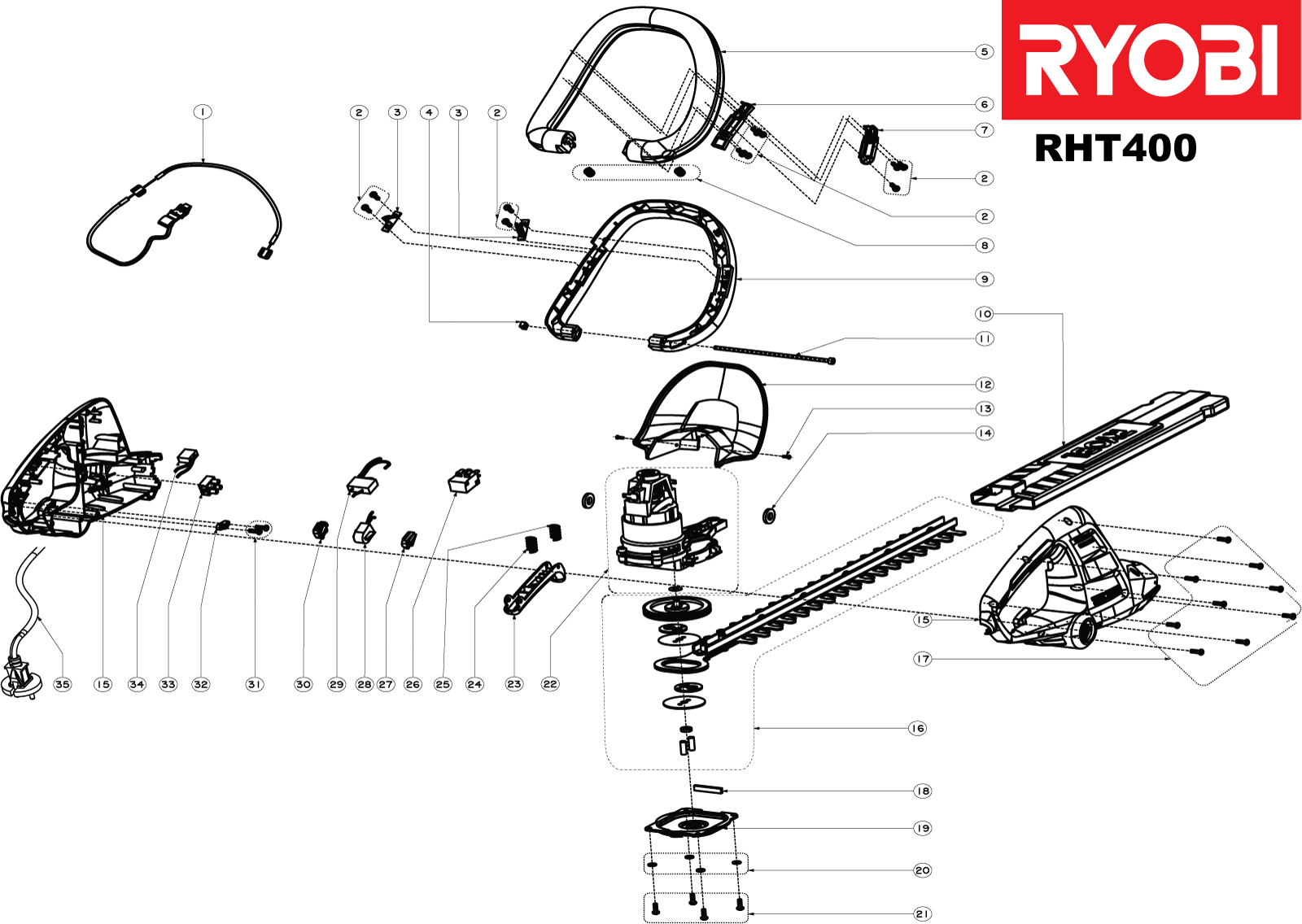 Vue éclatée Ryobi RHT400 5133001226#1#01