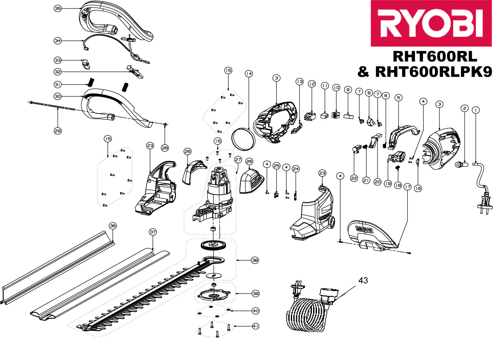 Vue éclatée Ryobi RHT600RL 5133001232#1#01