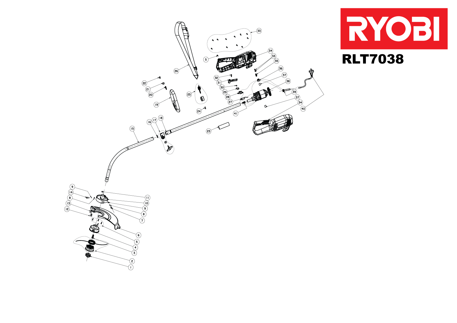 Vue éclatée Ryobi RLT7038_600W 5133001243#1#01