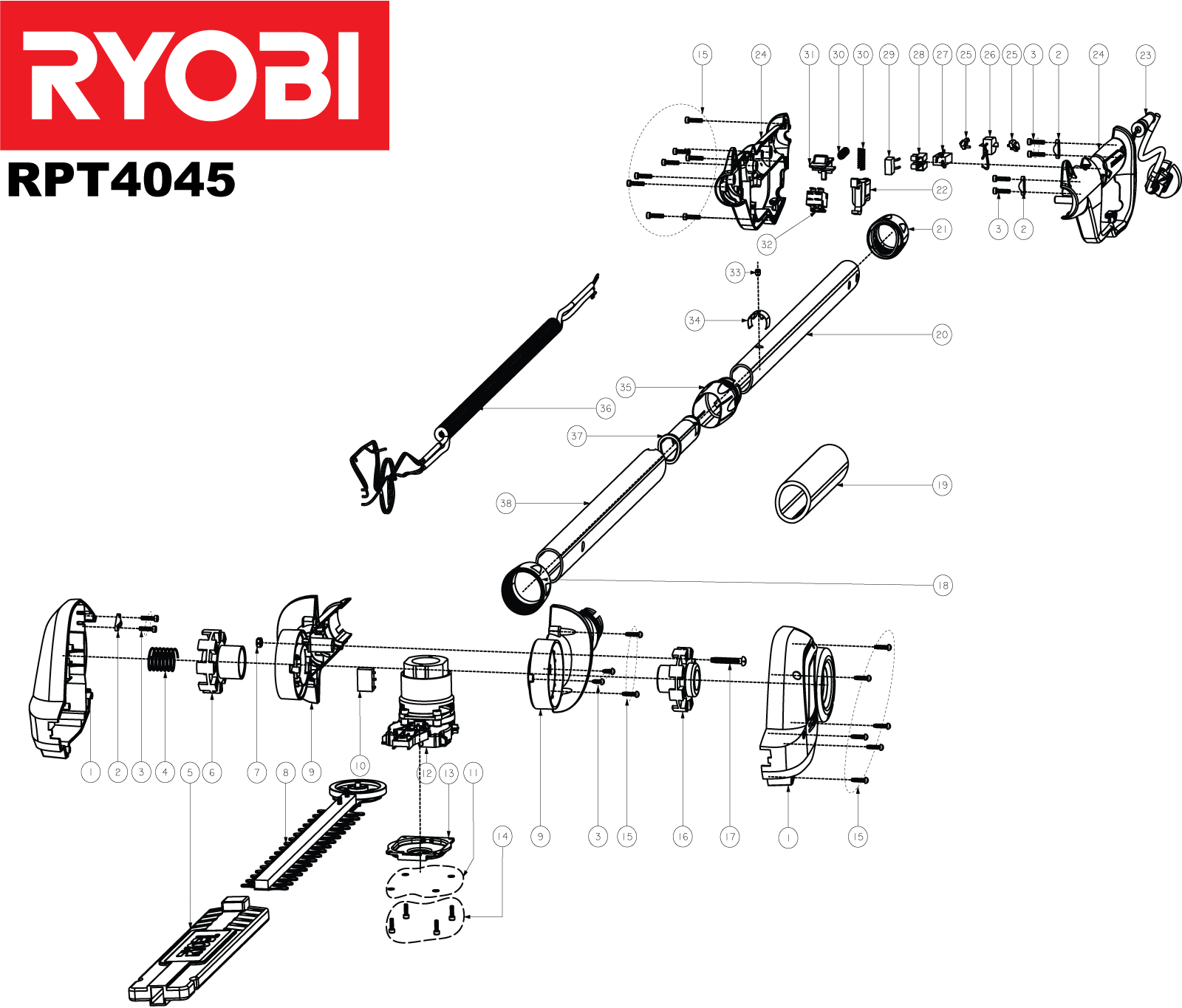 Vue éclatée Ryobi RPT4045 5133001254#1#01