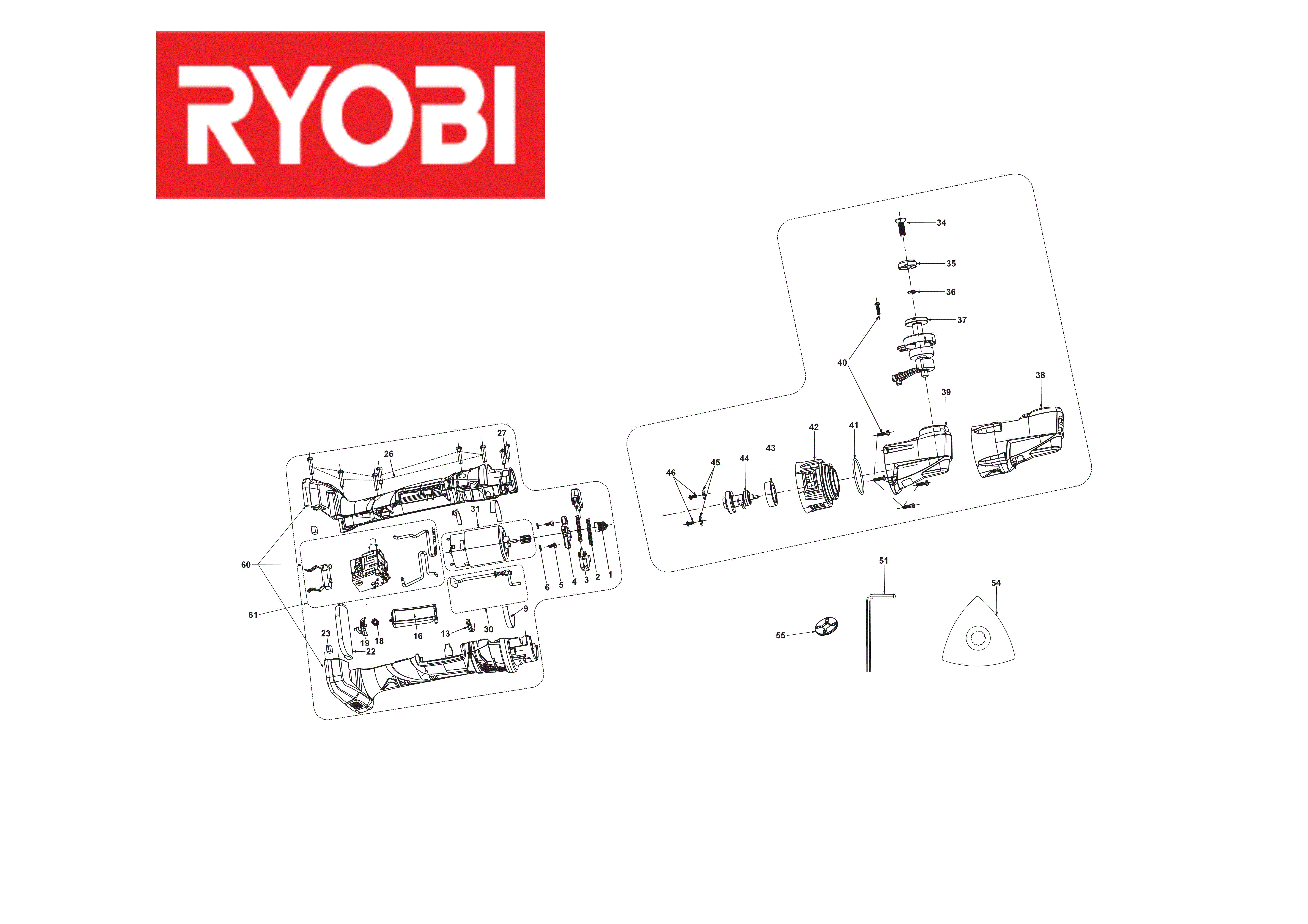 Vue éclatée Ryobi RMT1801M 4000444053#01