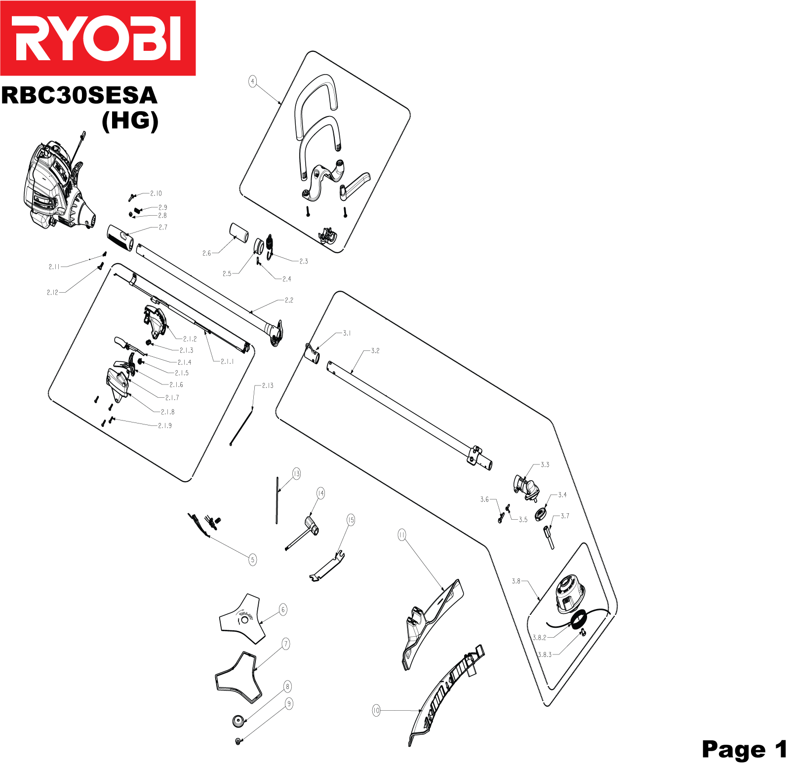 Vue éclatée Ryobi RBC30SESA 5133001641#1#01