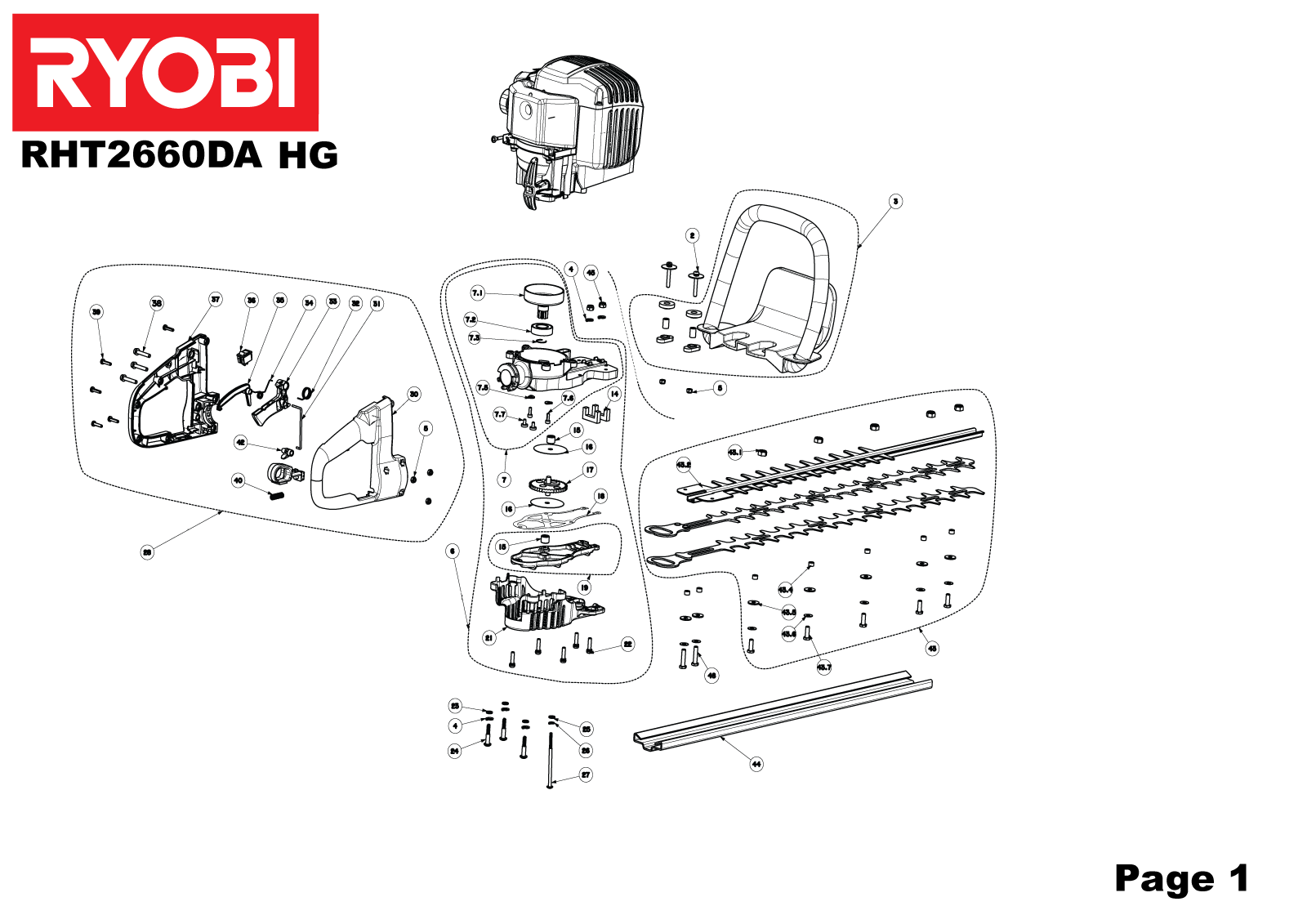 Vue éclatée Ryobi RHT2660DA 5133001647#1#01