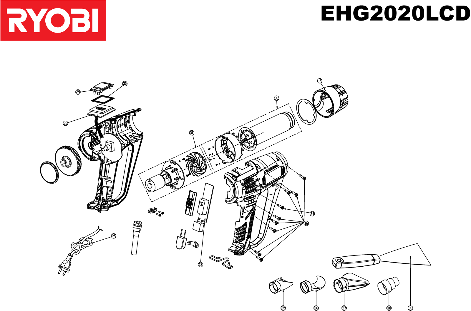 Vue éclatée Ryobi EHG2020LCD 4000444095#01