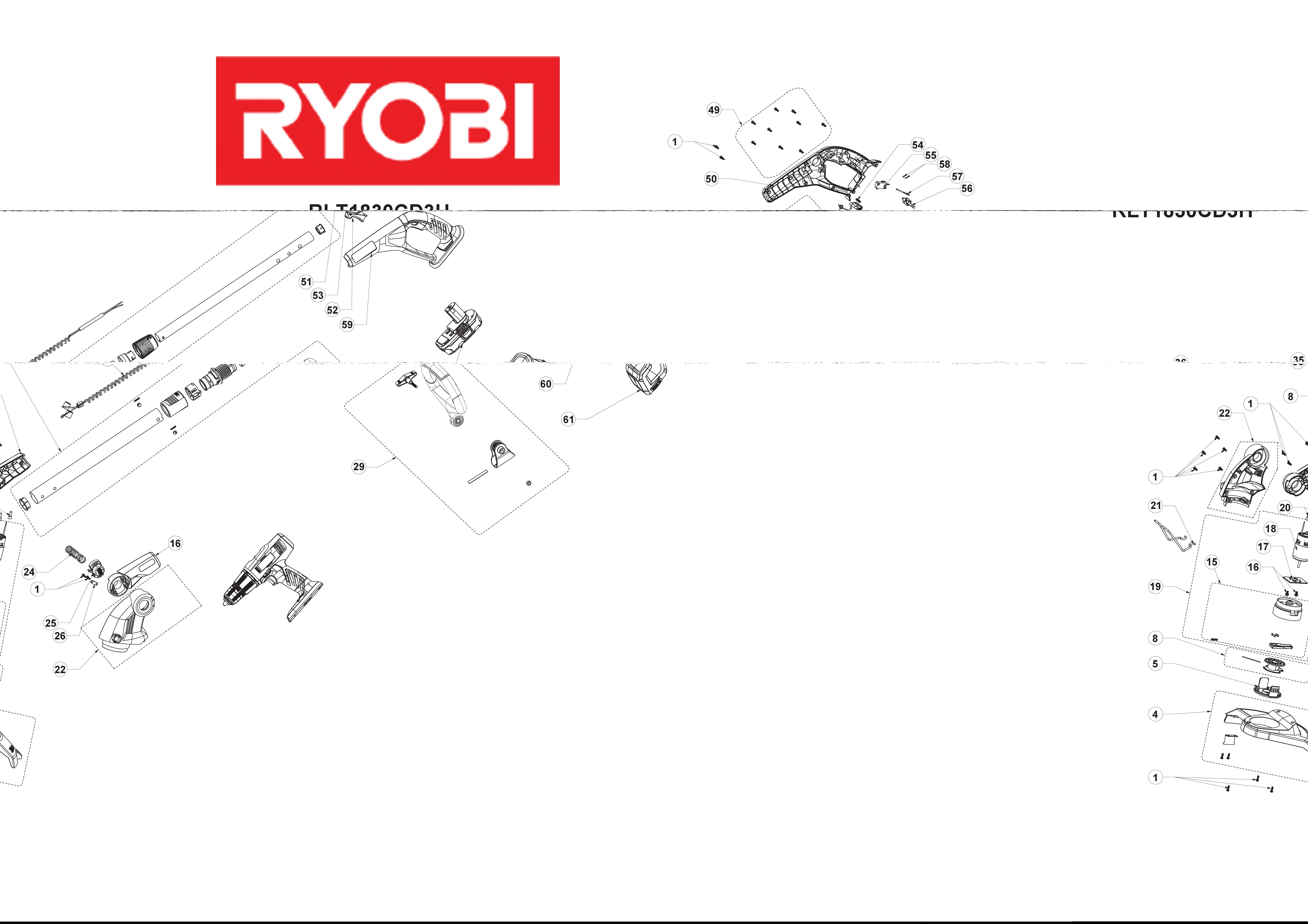 Vue éclatée Ryobi RLT1830CD3H 090911009#01