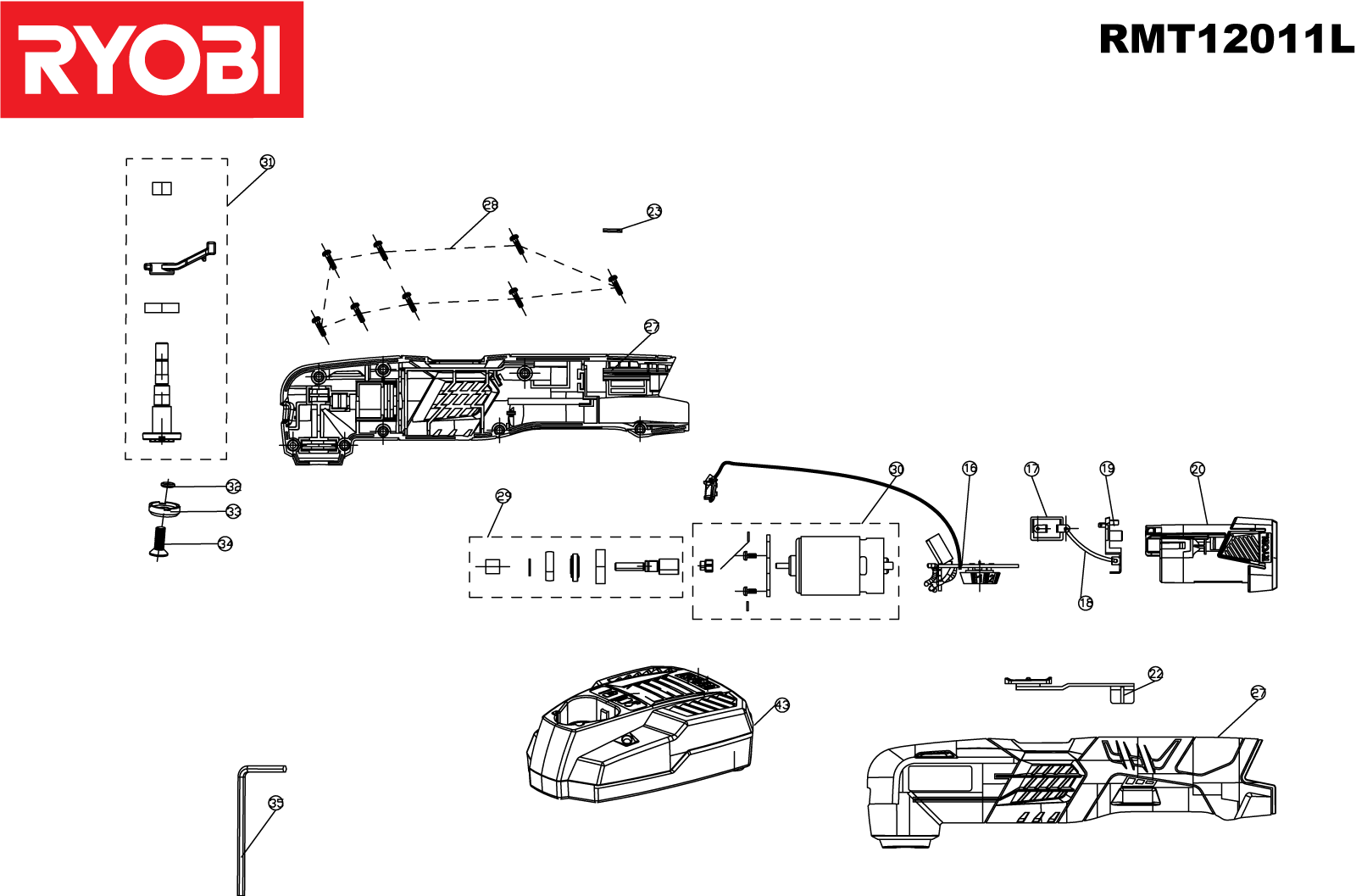 Vue éclatée Ryobi RMT12011L 5133001772#1#01
