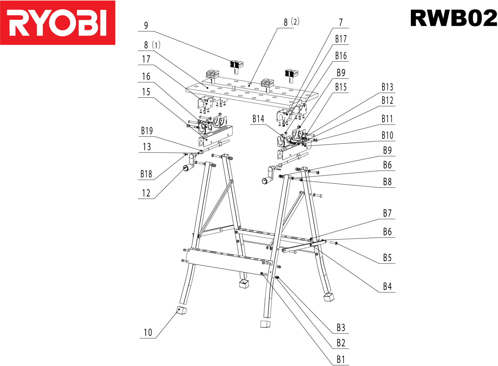 Vue éclatée Ryobi RWB02 5133001779#1#01