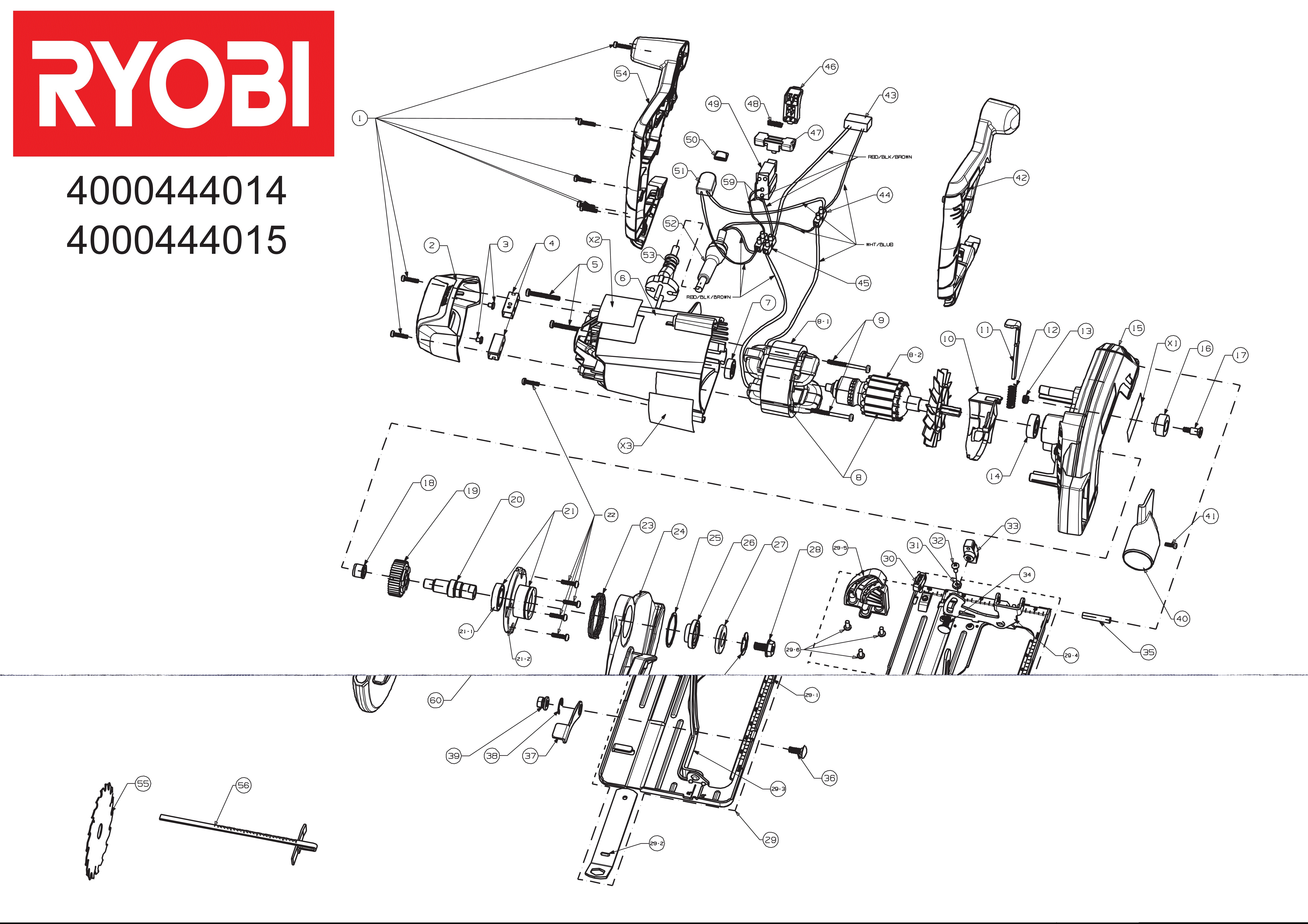Vue éclatée Ryobi RWS1250-G 4000444015#01