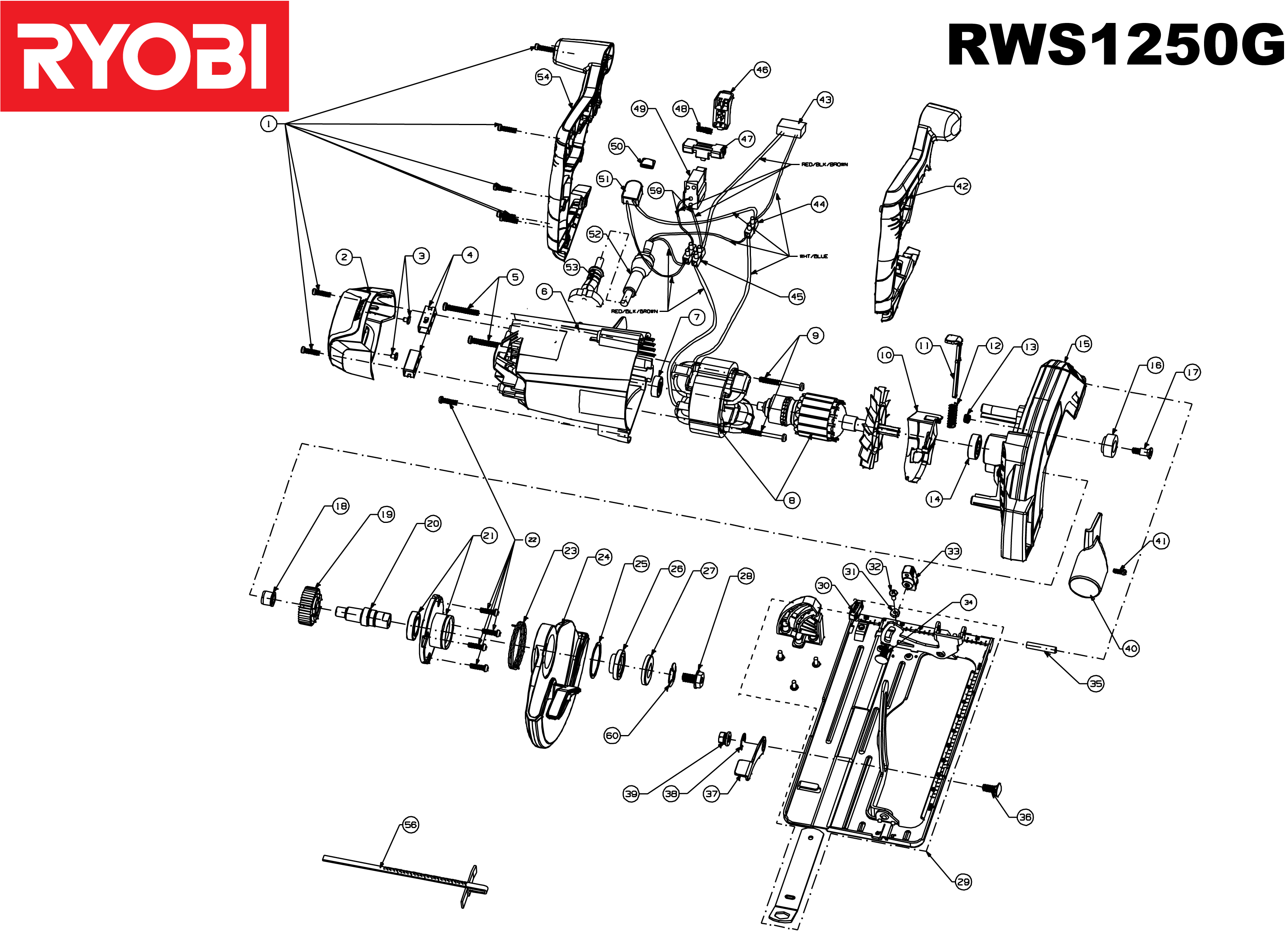 Vue éclatée Ryobi RWS1250-G 5133001785#1#01