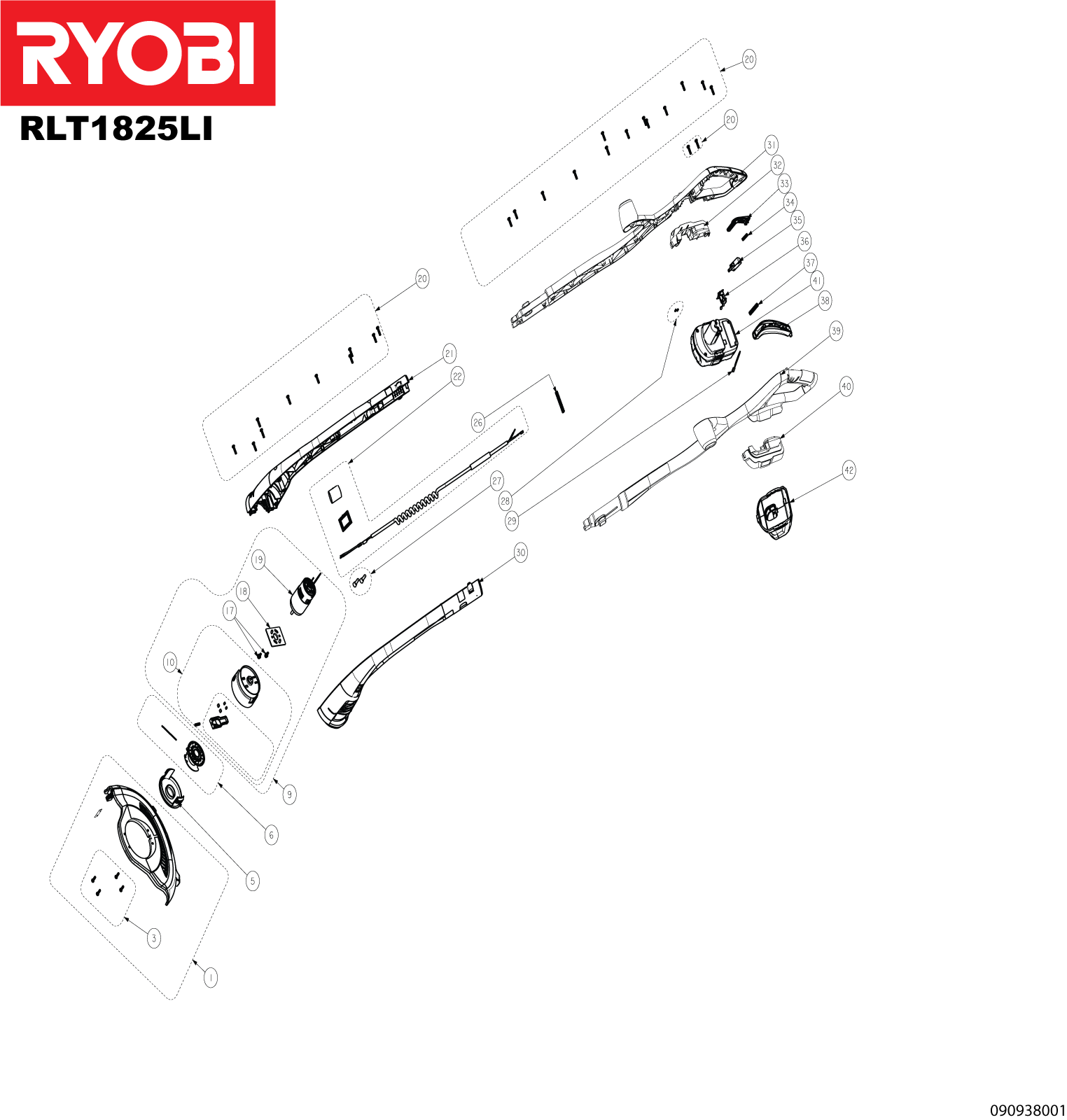 Vue éclatée Ryobi RLT1825LI 099938001#01