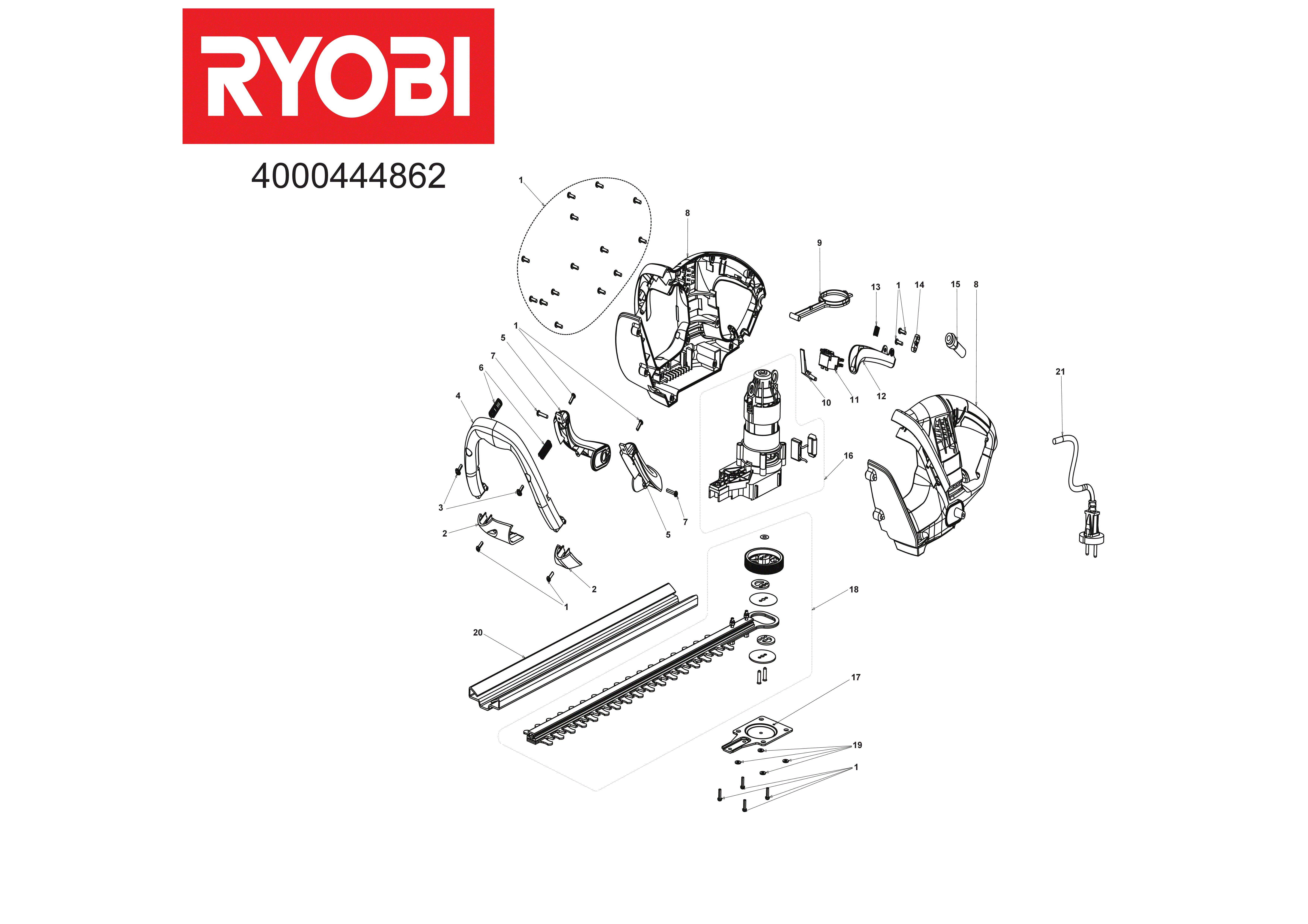 Vue éclatée Ryobi RHT4245 4000444862#01