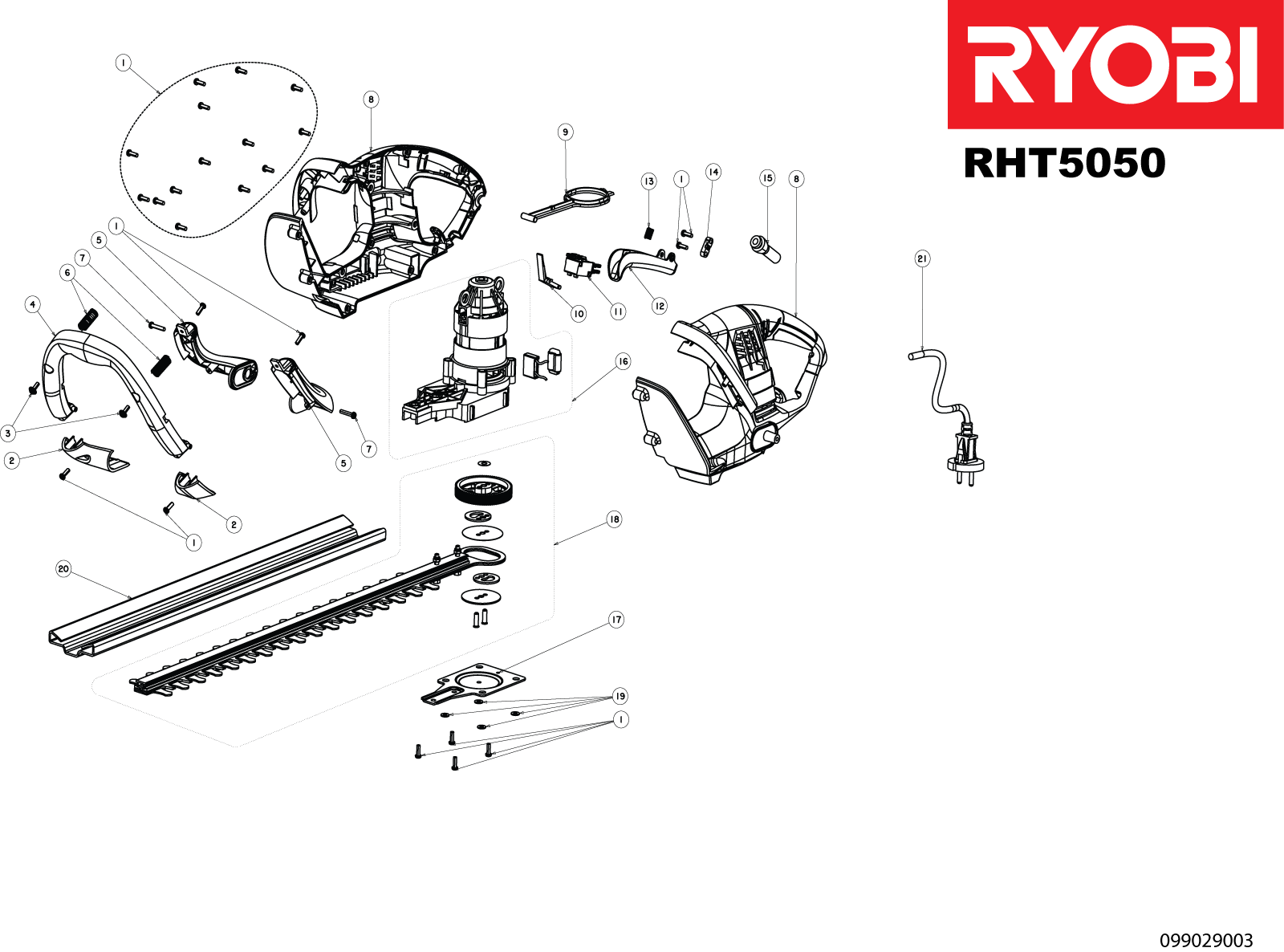 Vue éclatée Ryobi RHT5050 4000029001#01