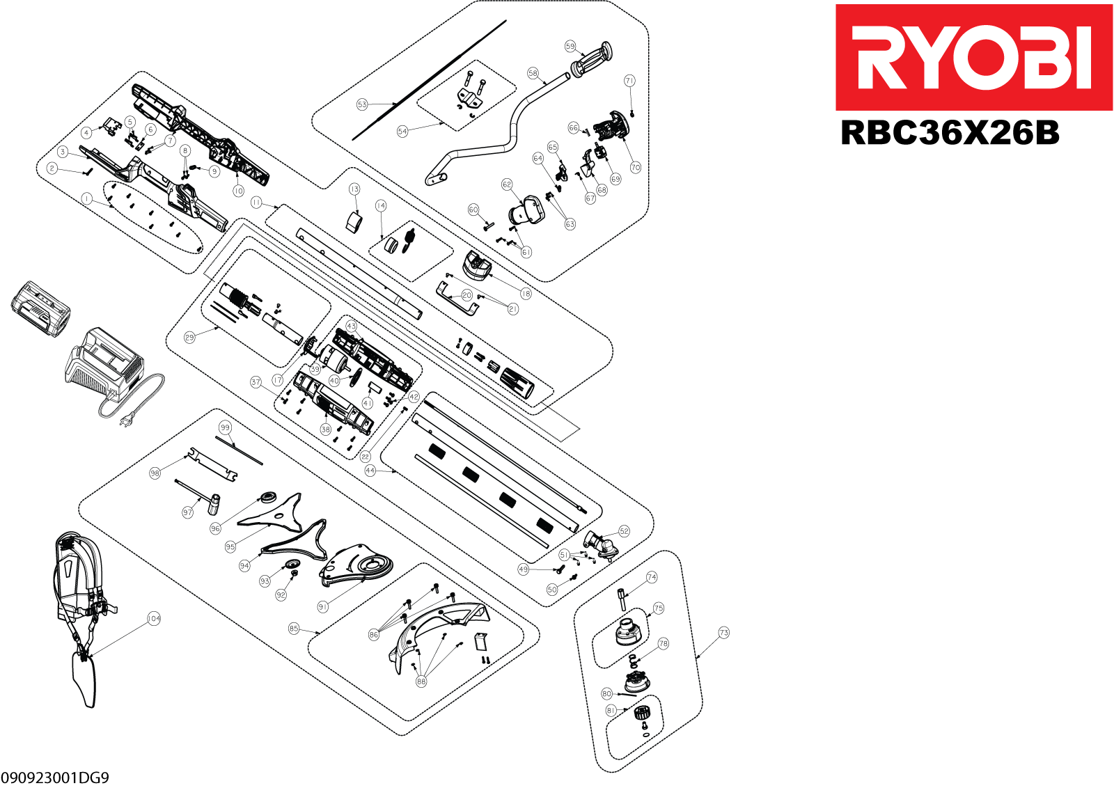 Vue éclatée Ryobi RBC36X26B 090923001DG9#01