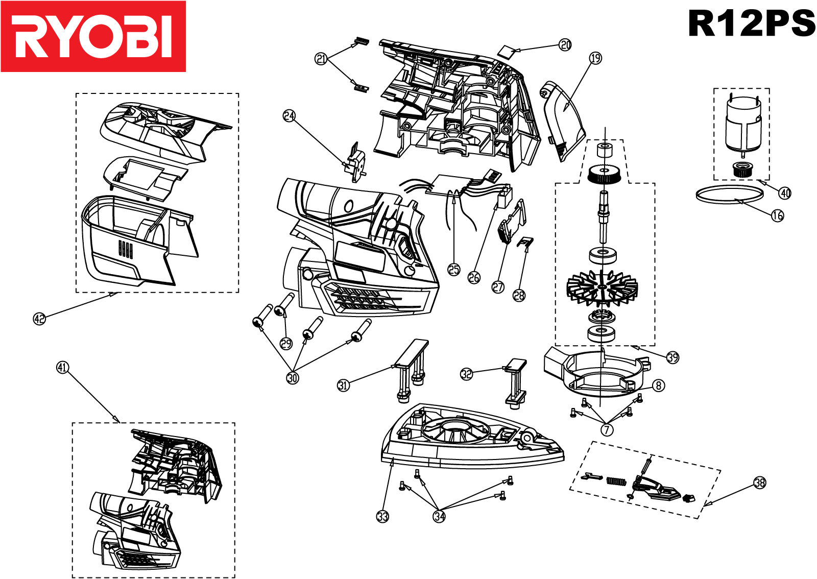 Vue éclatée Ryobi R12PS-L13S 4000444028#01
