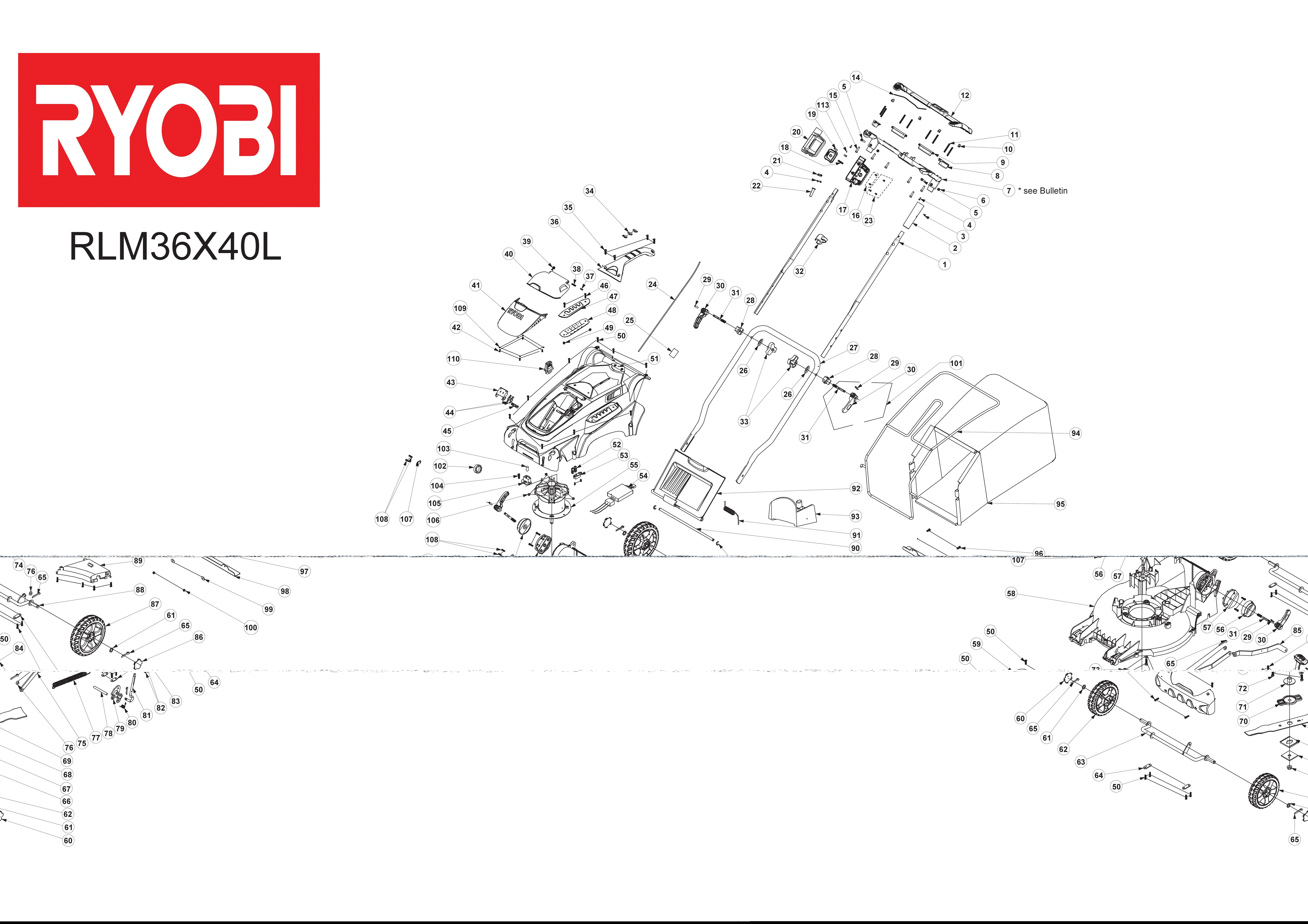 Vue éclatée Ryobi RLM36X40L 099700003#01