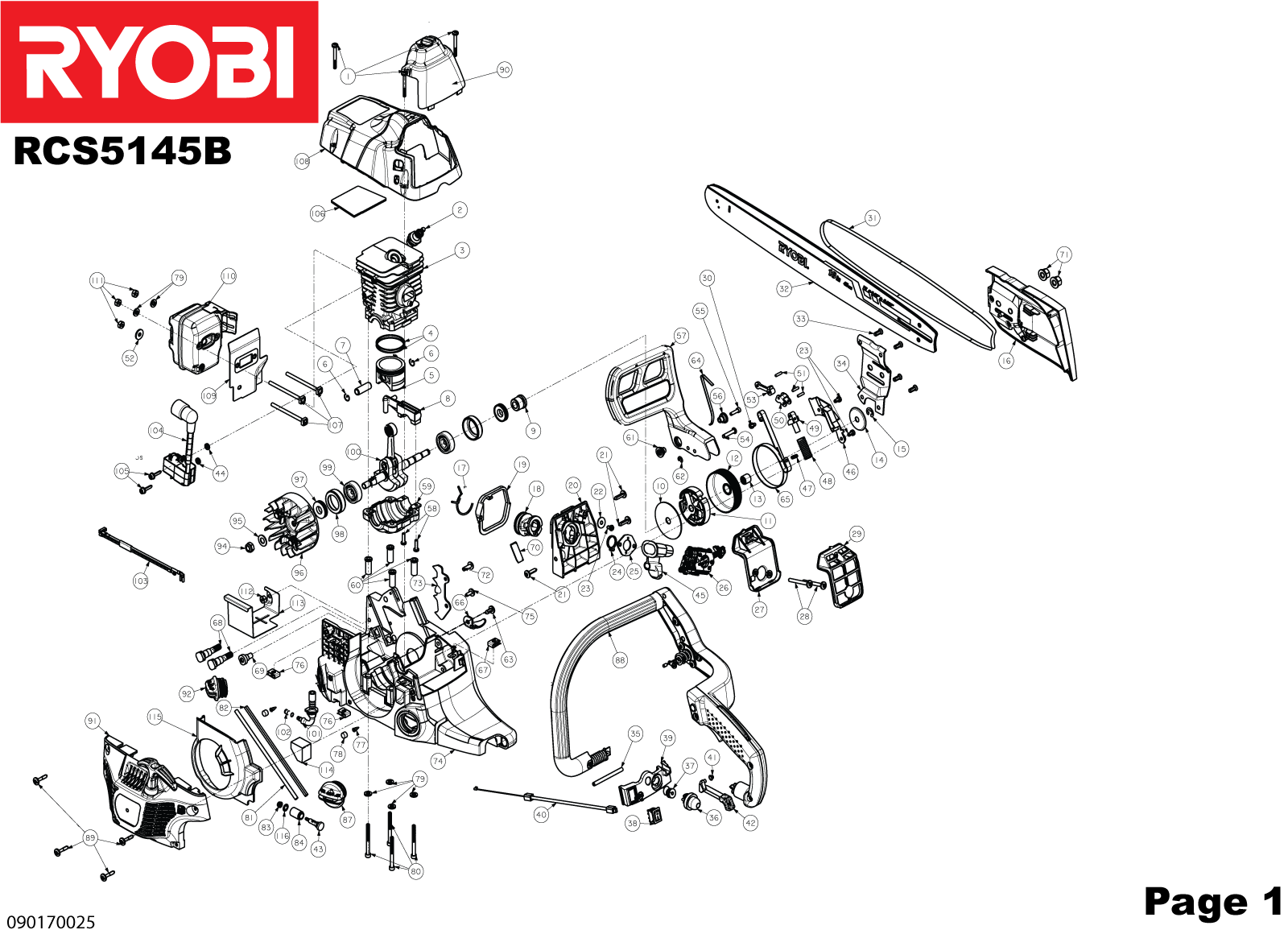 Vue éclatée Ryobi RCS5145B 4000170025#01